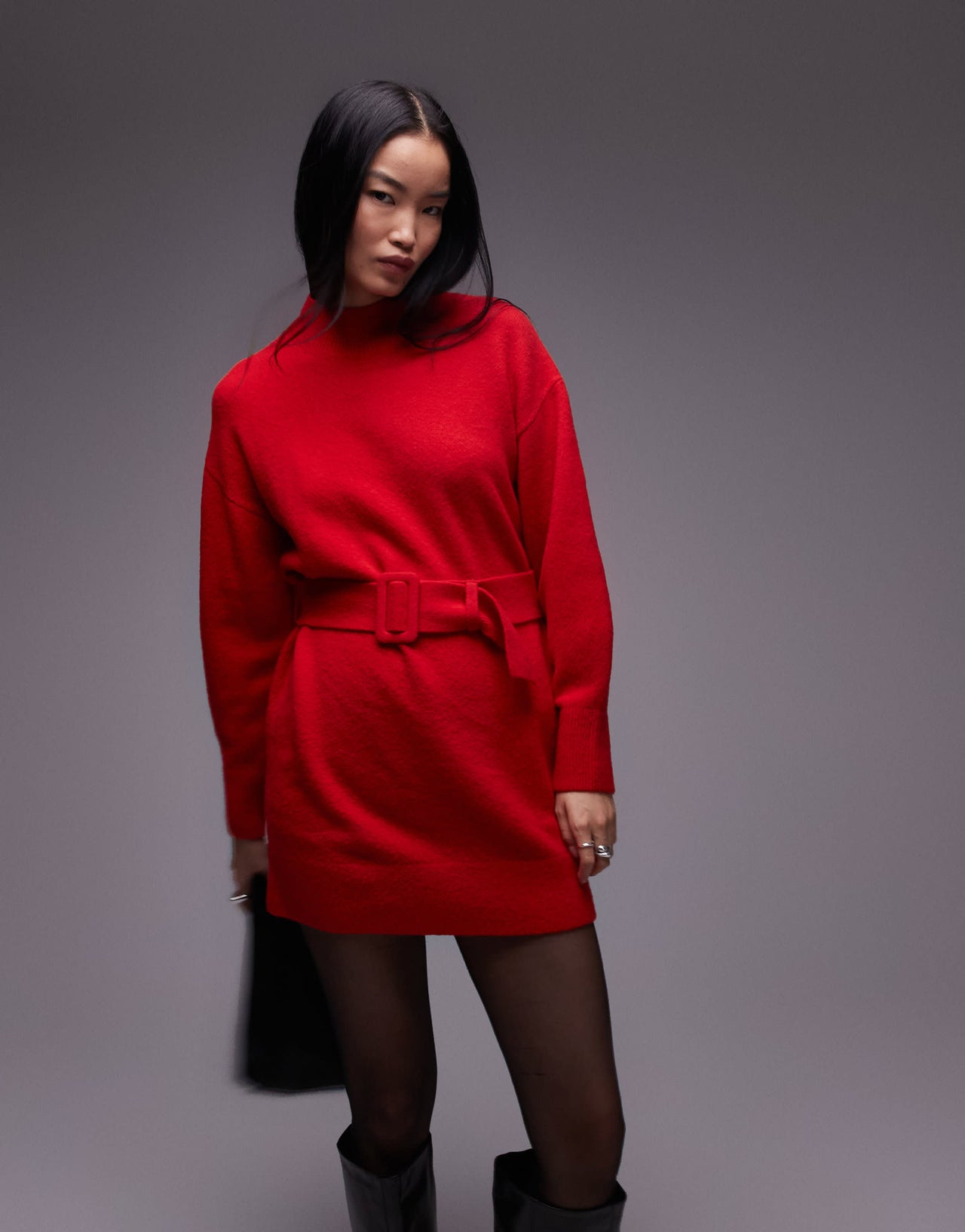 & Other Stories knitted mini dress with belt in red