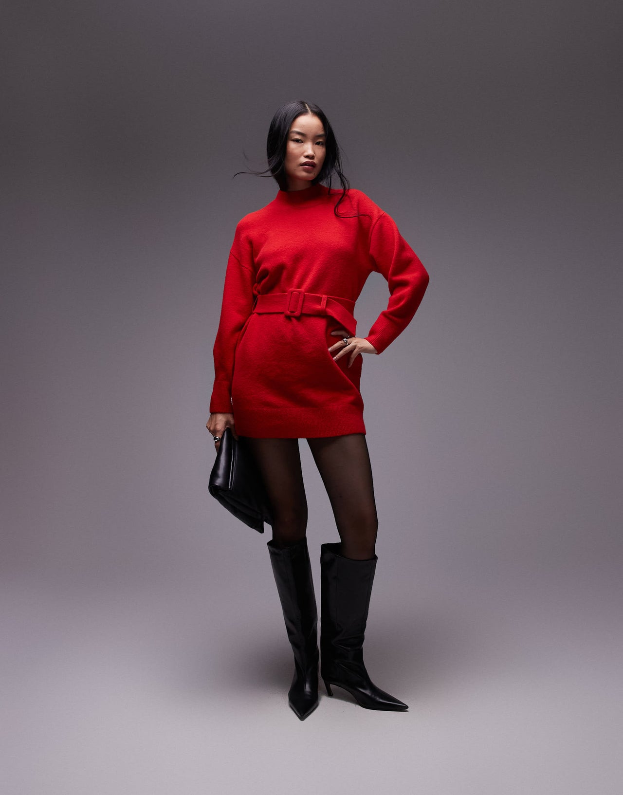 & Other Stories knitted mini dress with belt in red