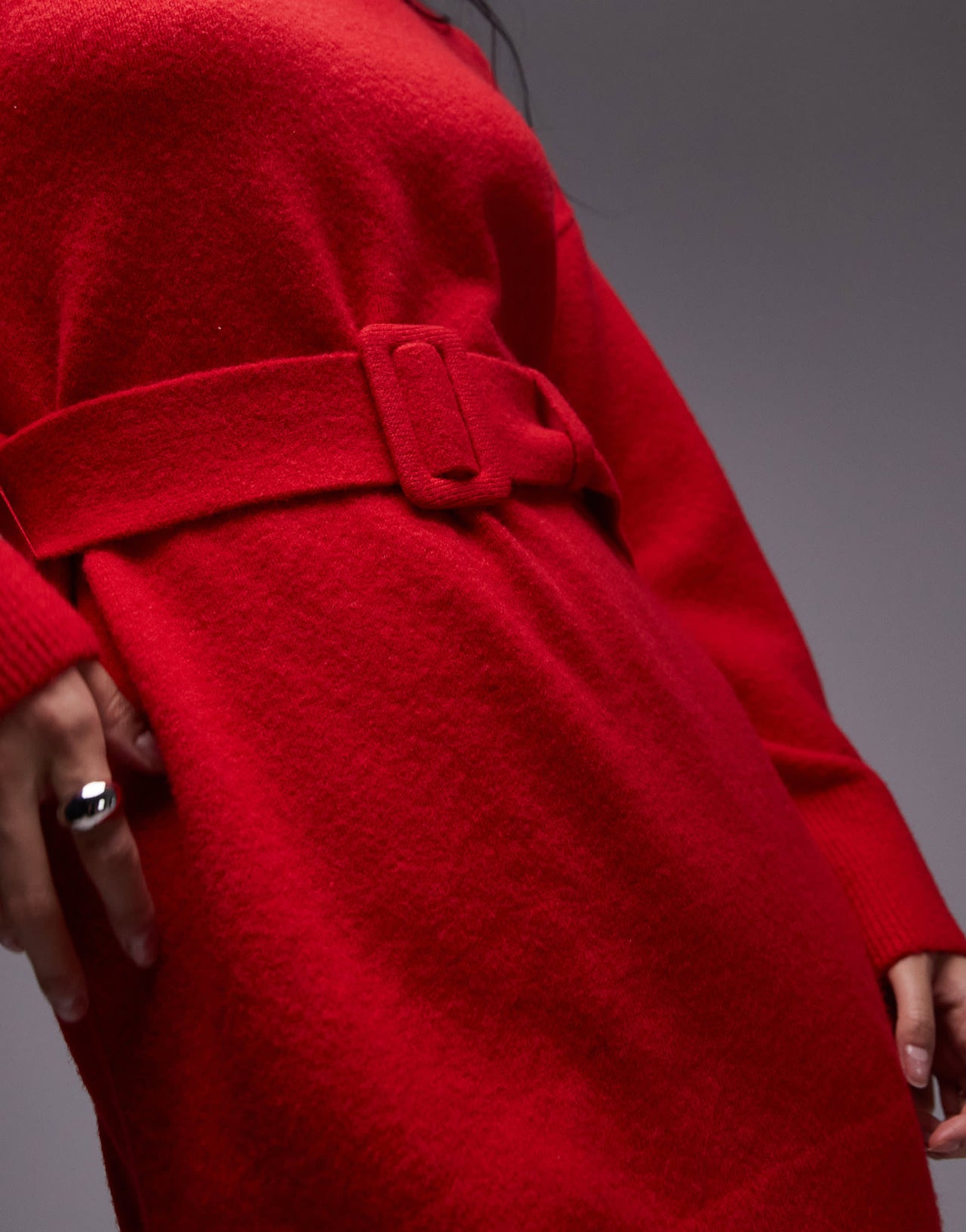 & Other Stories knitted mini dress with belt in red