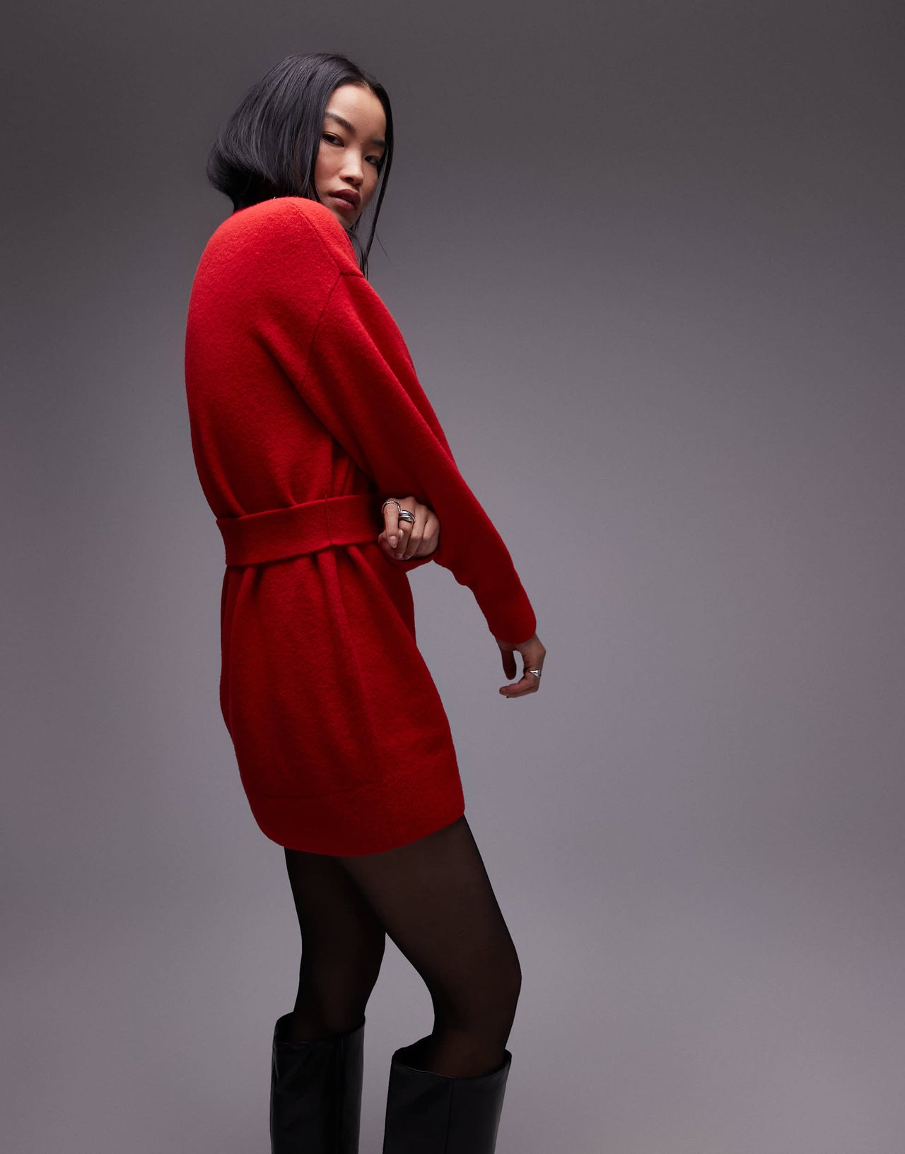 & Other Stories knitted mini dress with belt in red