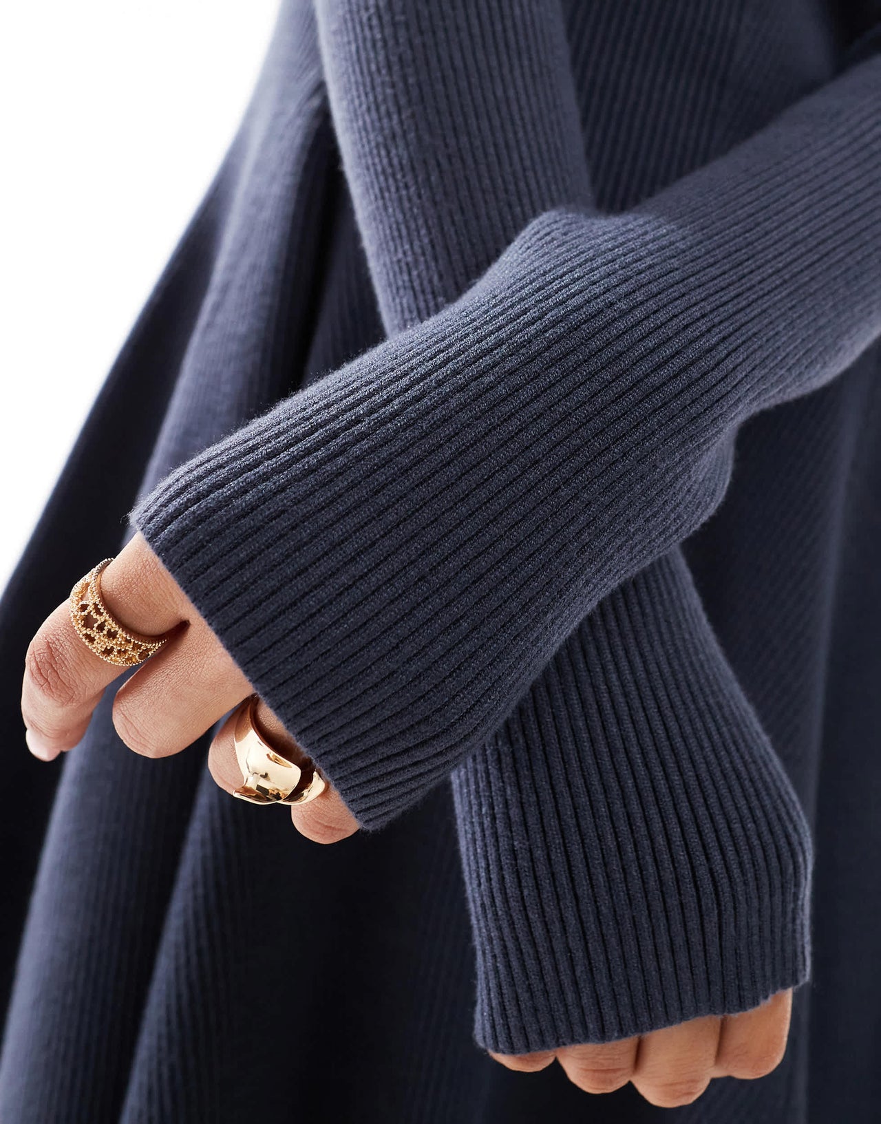 & Other Stories contoured rib knitted mini dress with flared hem in dark blue