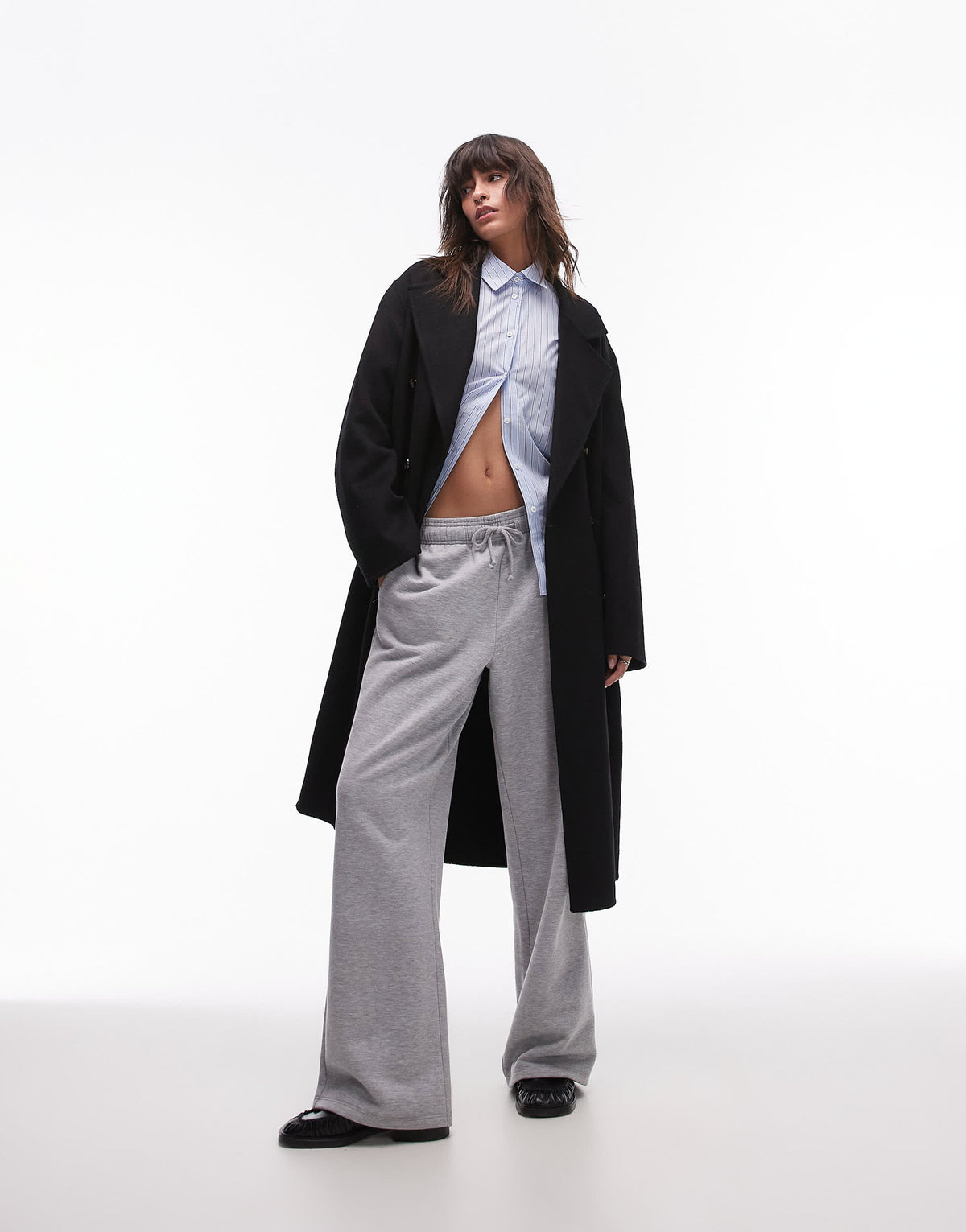 Mango double breasted maxi coat in black