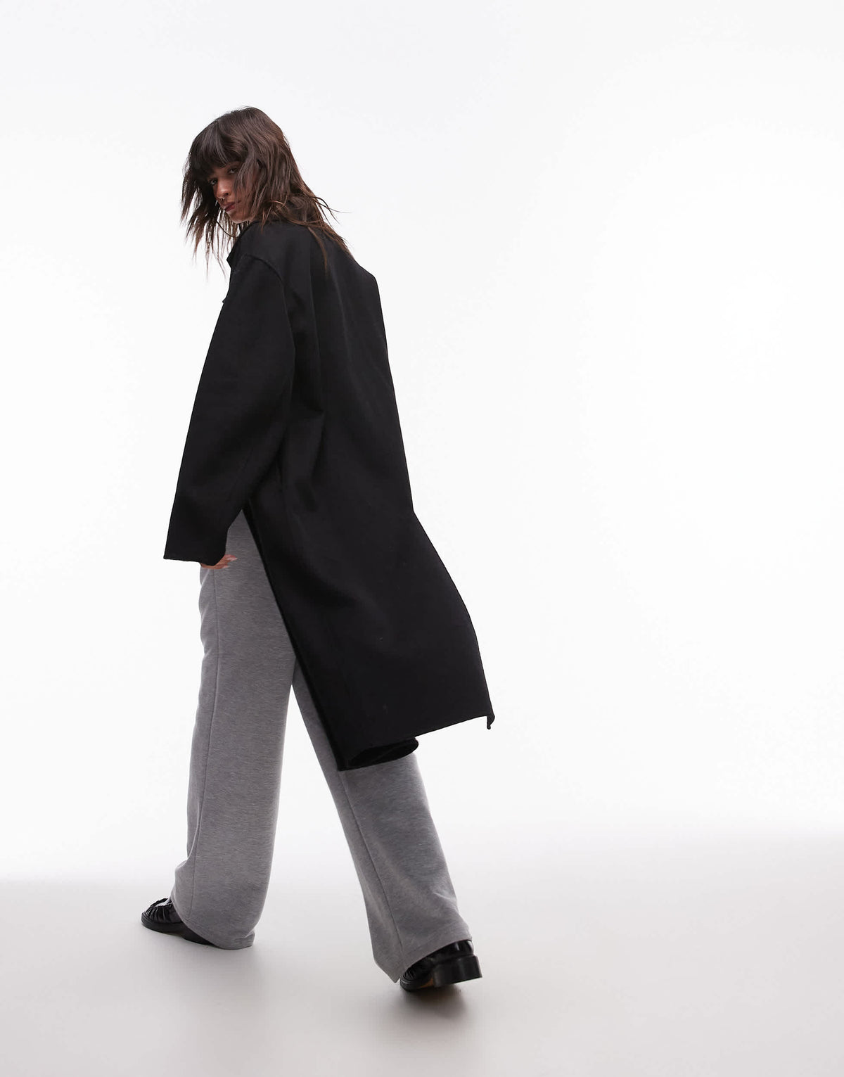 Mango double breasted maxi coat in black