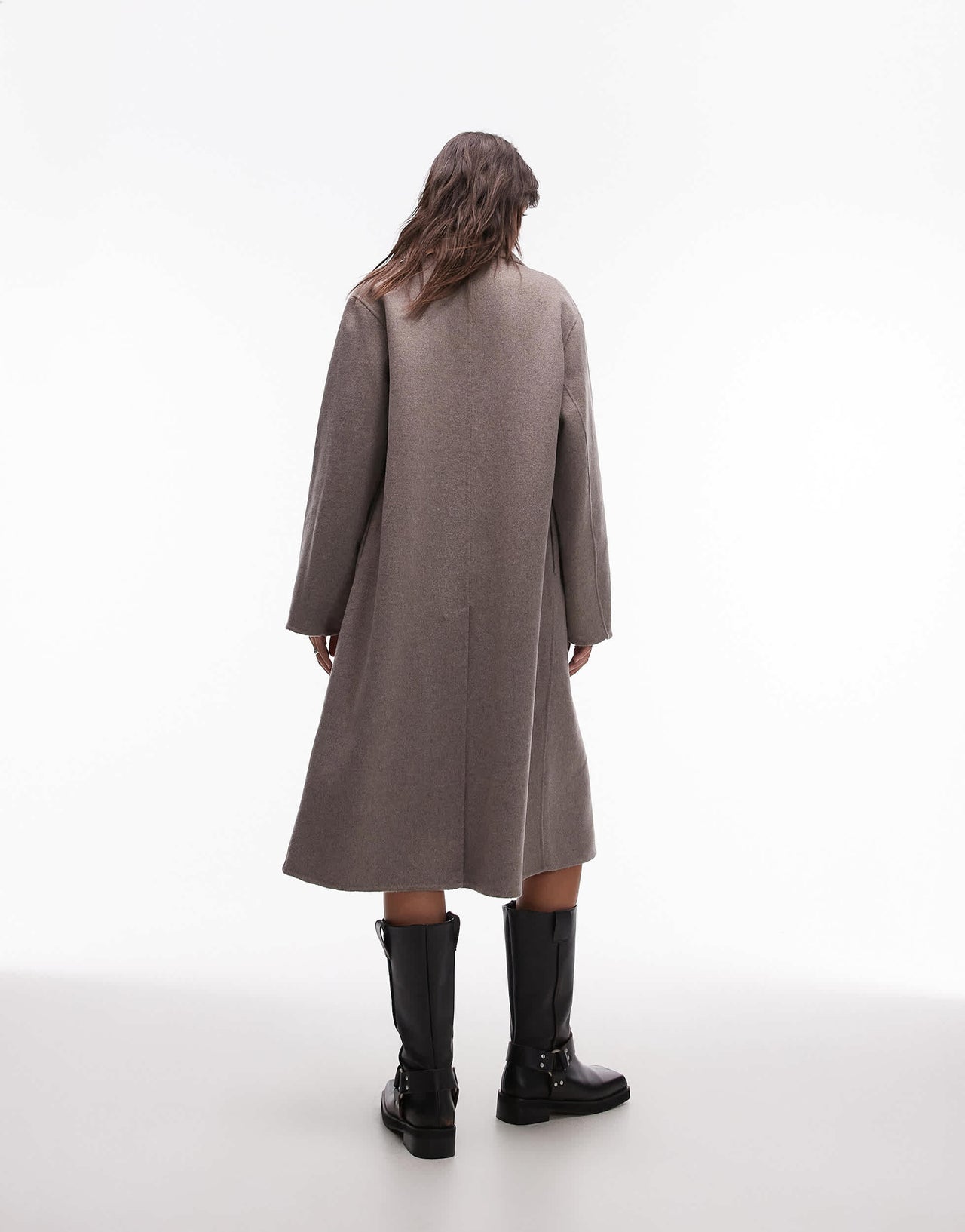 Mango double breasted longline wool coat in brown