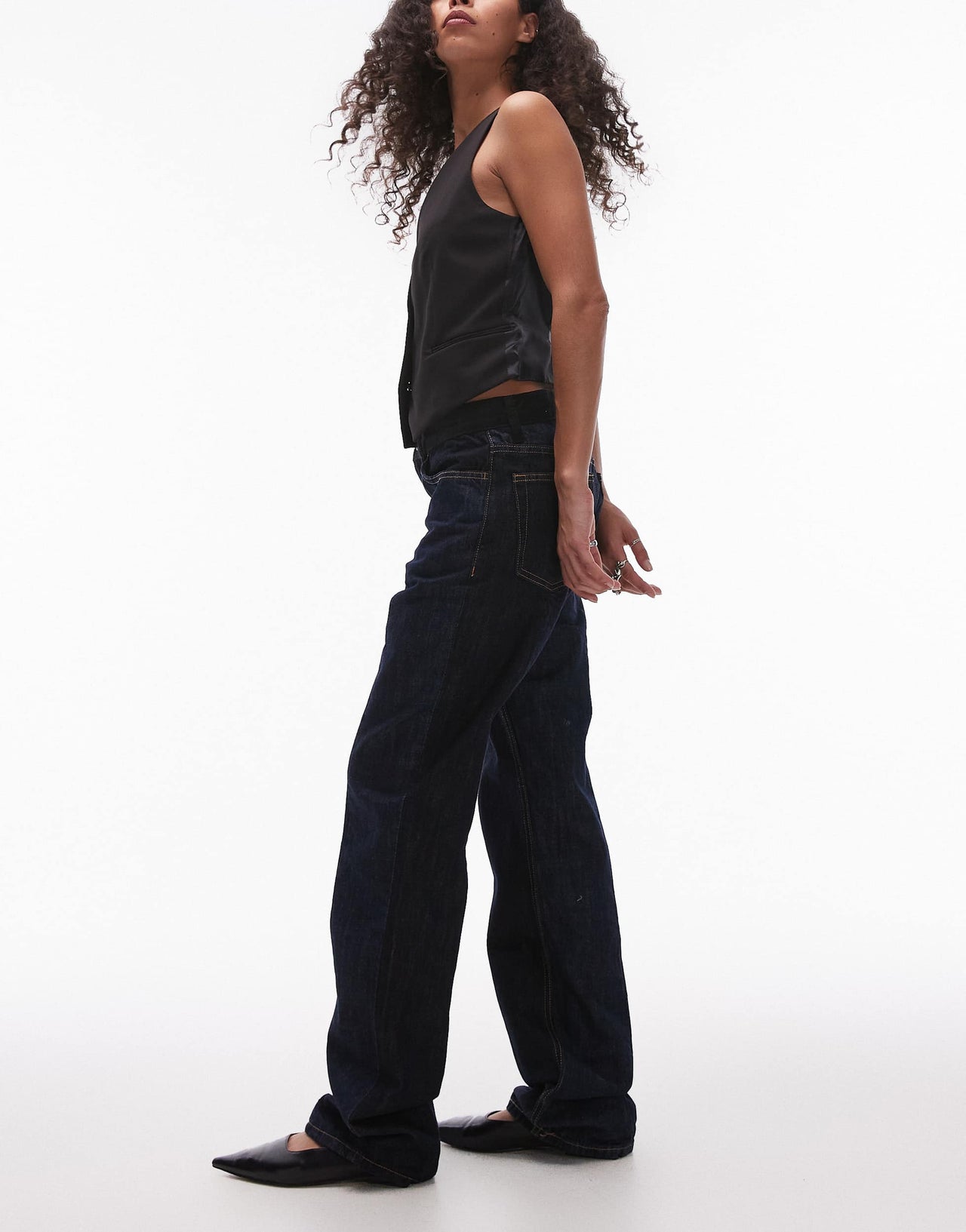 Mango cord detail waistband straight leg jeans in blue