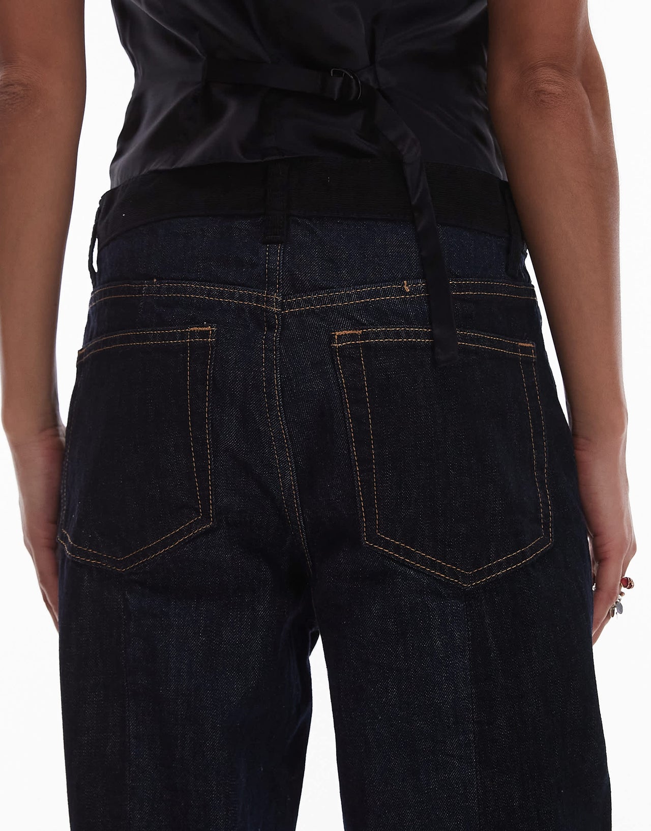 Mango cord detail waistband straight leg jeans in blue