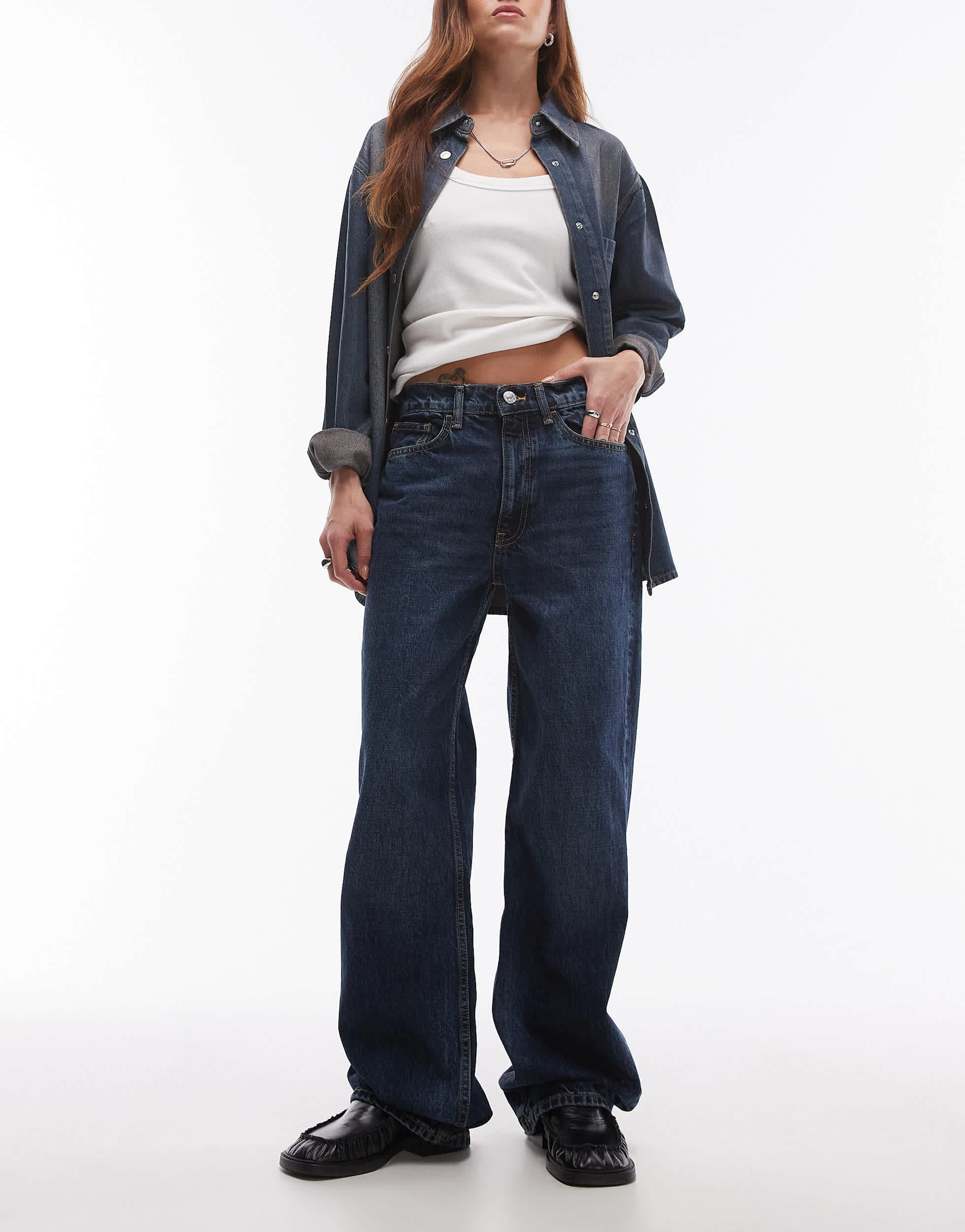 Mango high waist straight leg jean in medium blue wash