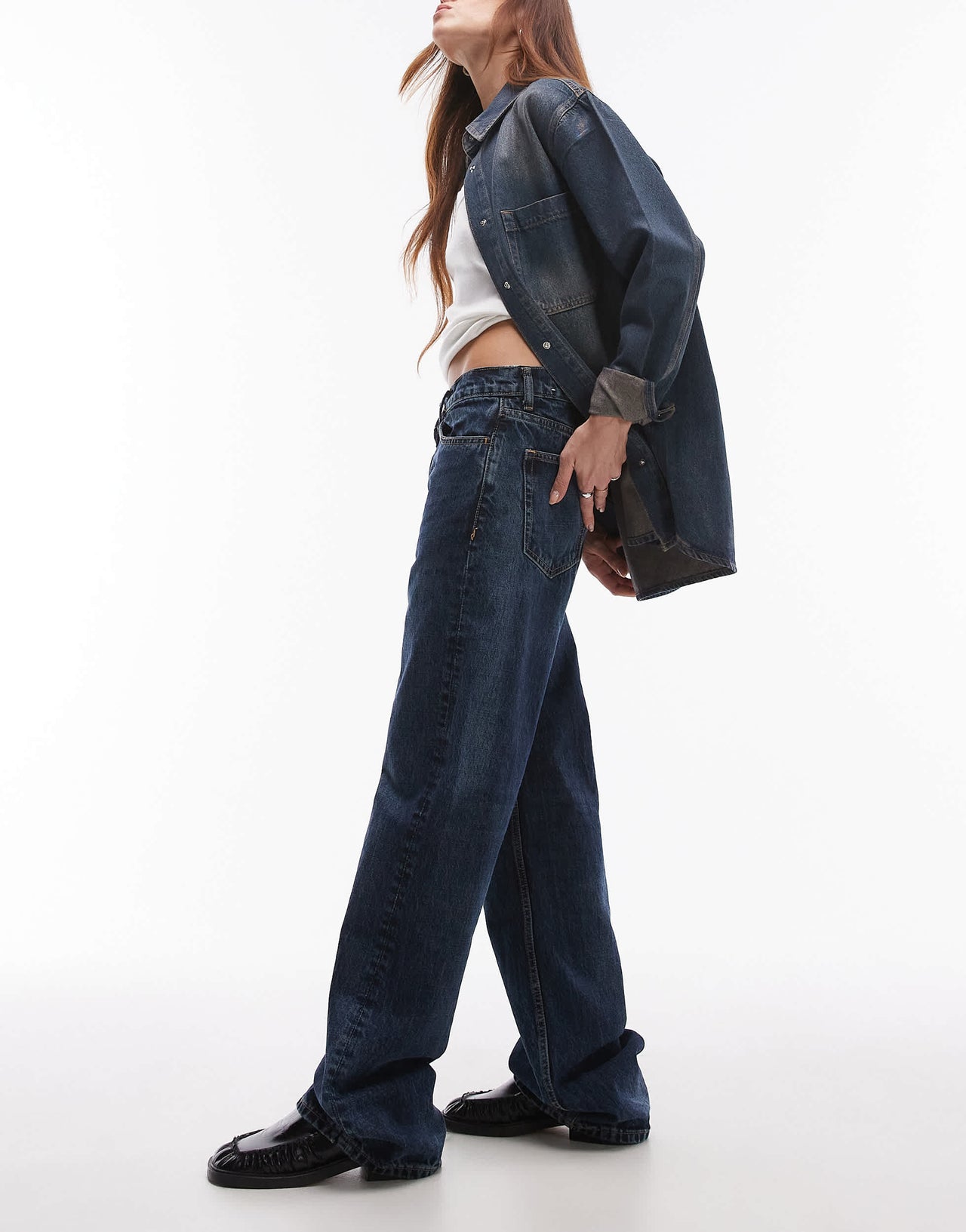 Mango high waist straight leg jean in medium blue wash