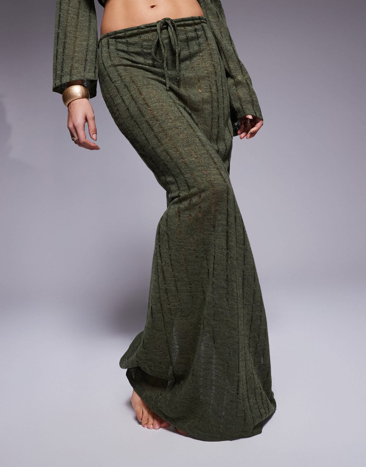 South Beach maxi knit beach skirt co-ord in khaki