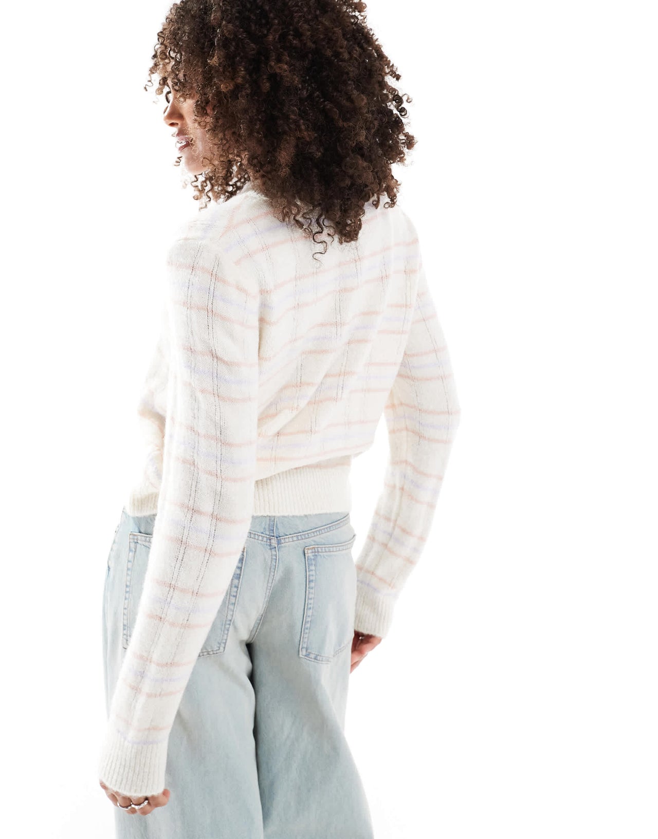 ASOS DESIGN knitted fluffy checked jumper in ecru