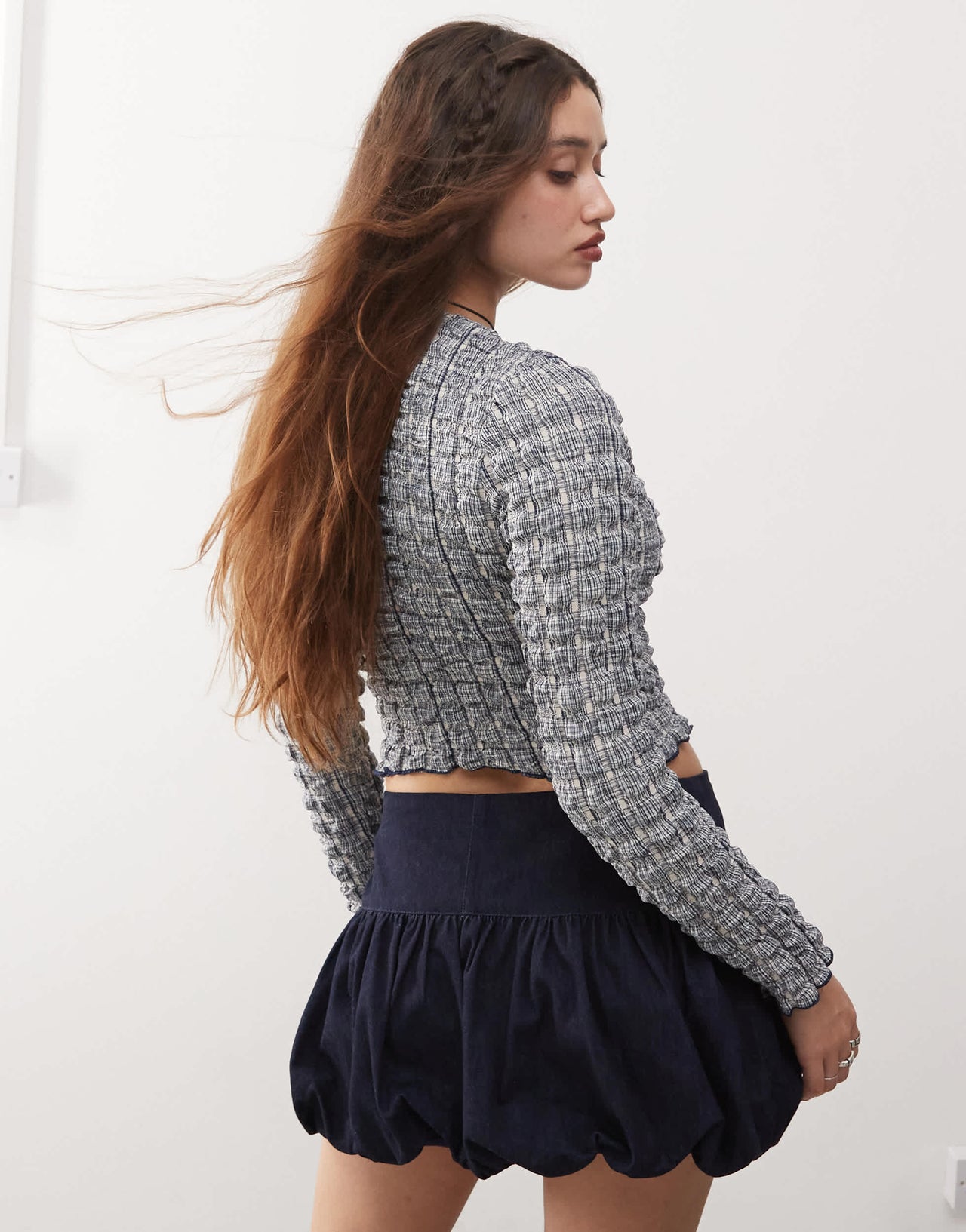 Motel yejina textured crew neck cardigan in navy