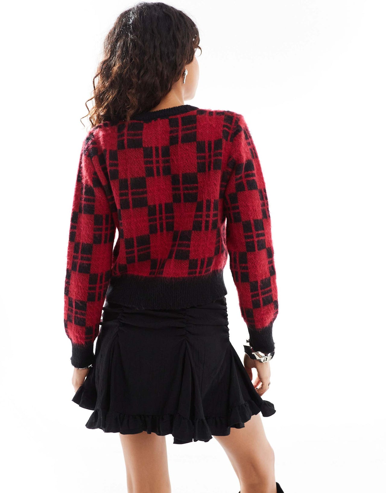 Motel anzio crew neck cardigan in black and red
