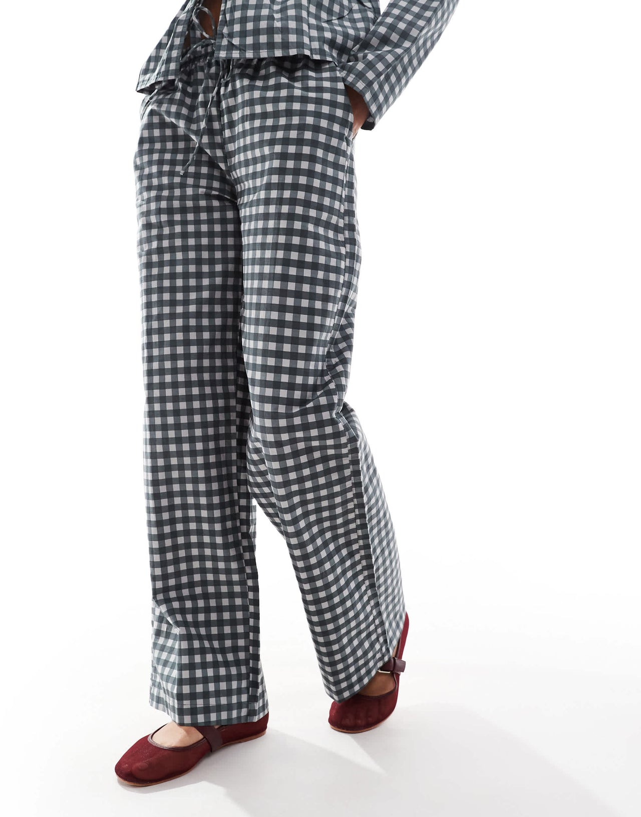 Motel wasic straight leg trousers in black grey co-ord