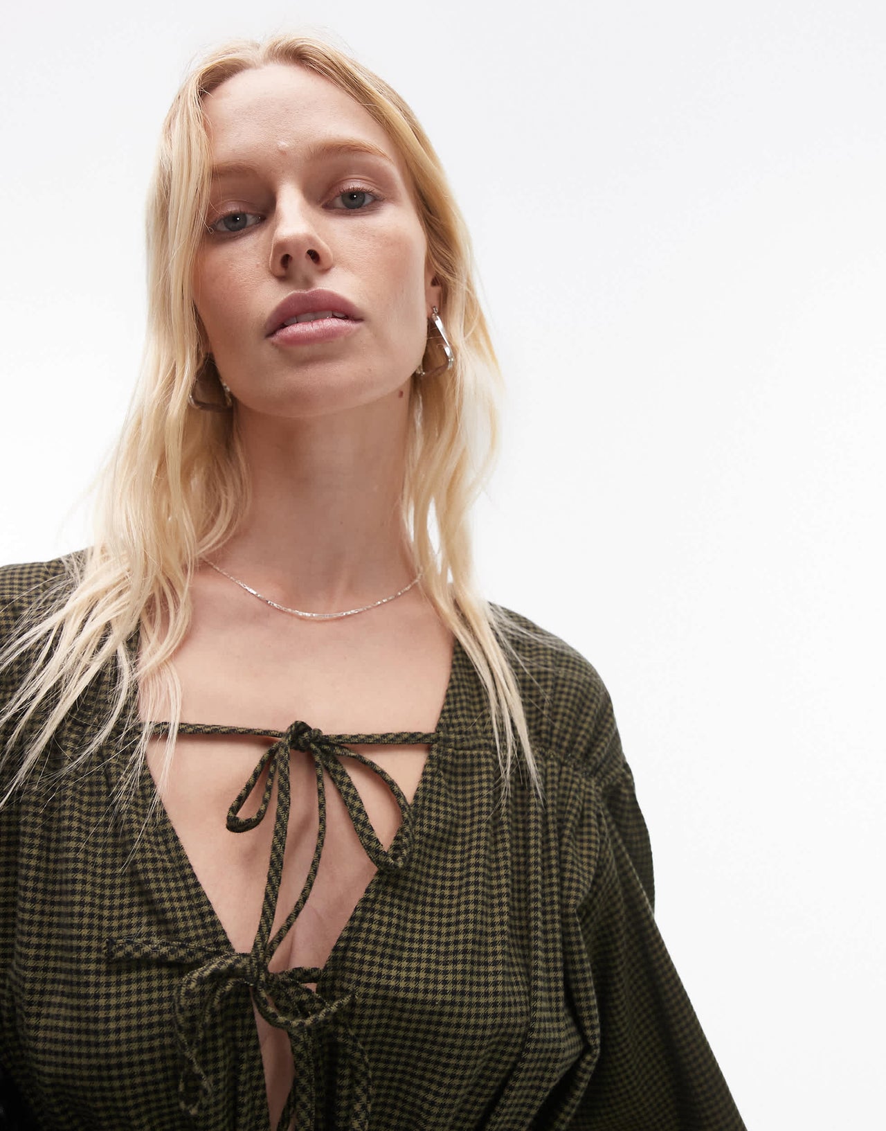 Topshop tie front mini dress in khaki check