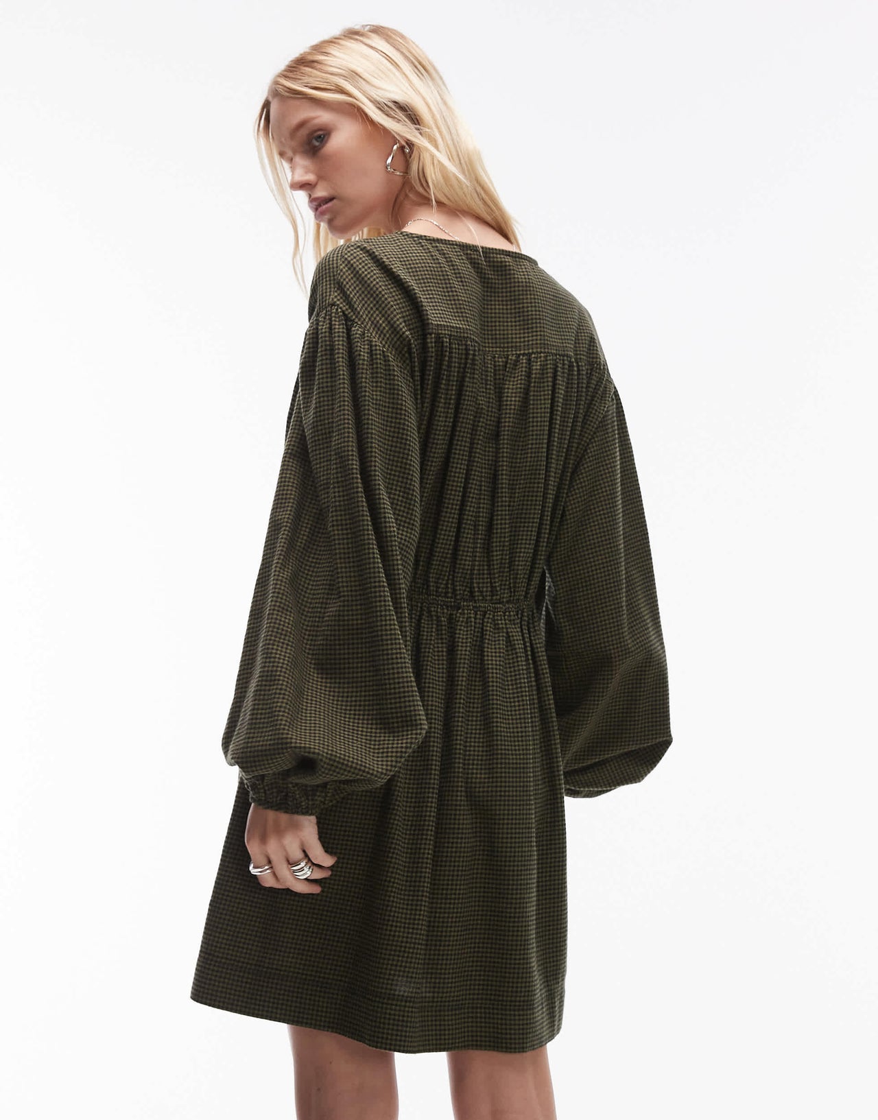 Topshop tie front mini dress in khaki check