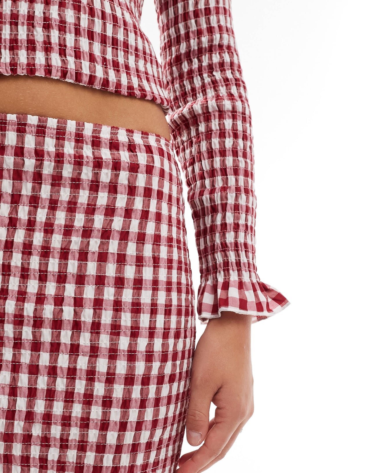 ASOS DESIGN shirred mini skirt co ord in red gingham