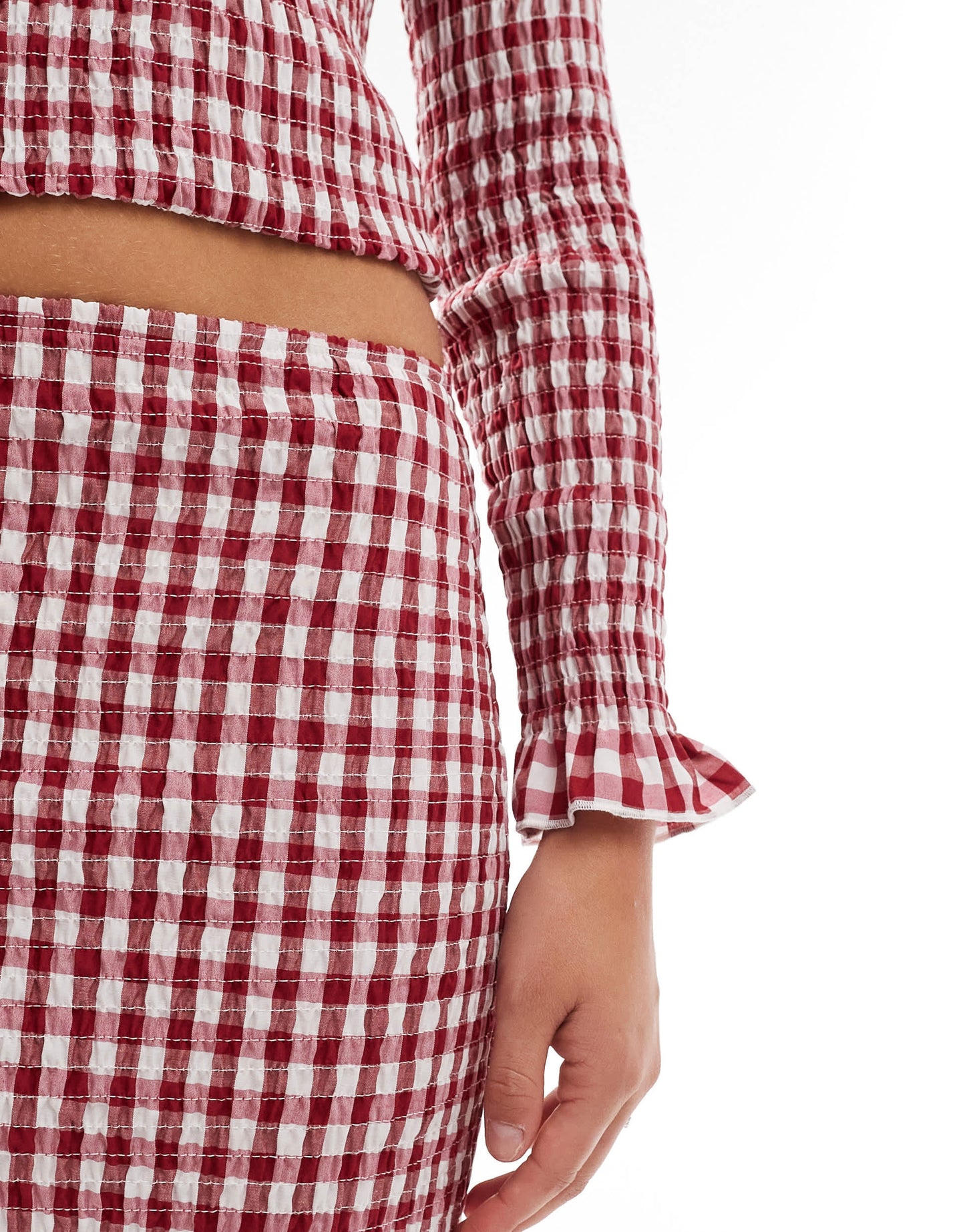 ASOS DESIGN shirred mini skirt co ord in red gingham