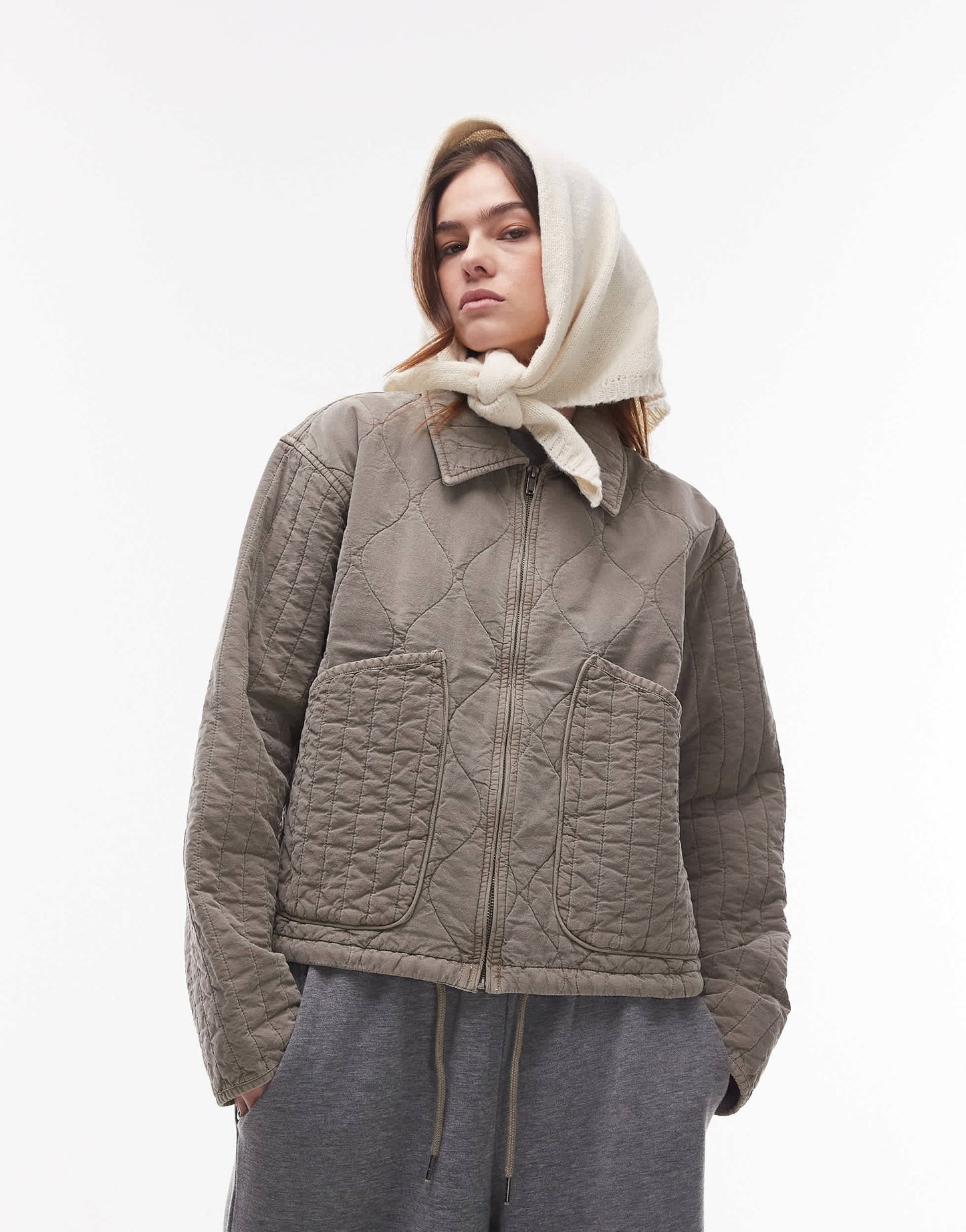 Topshop liner jacket with quilting in grey