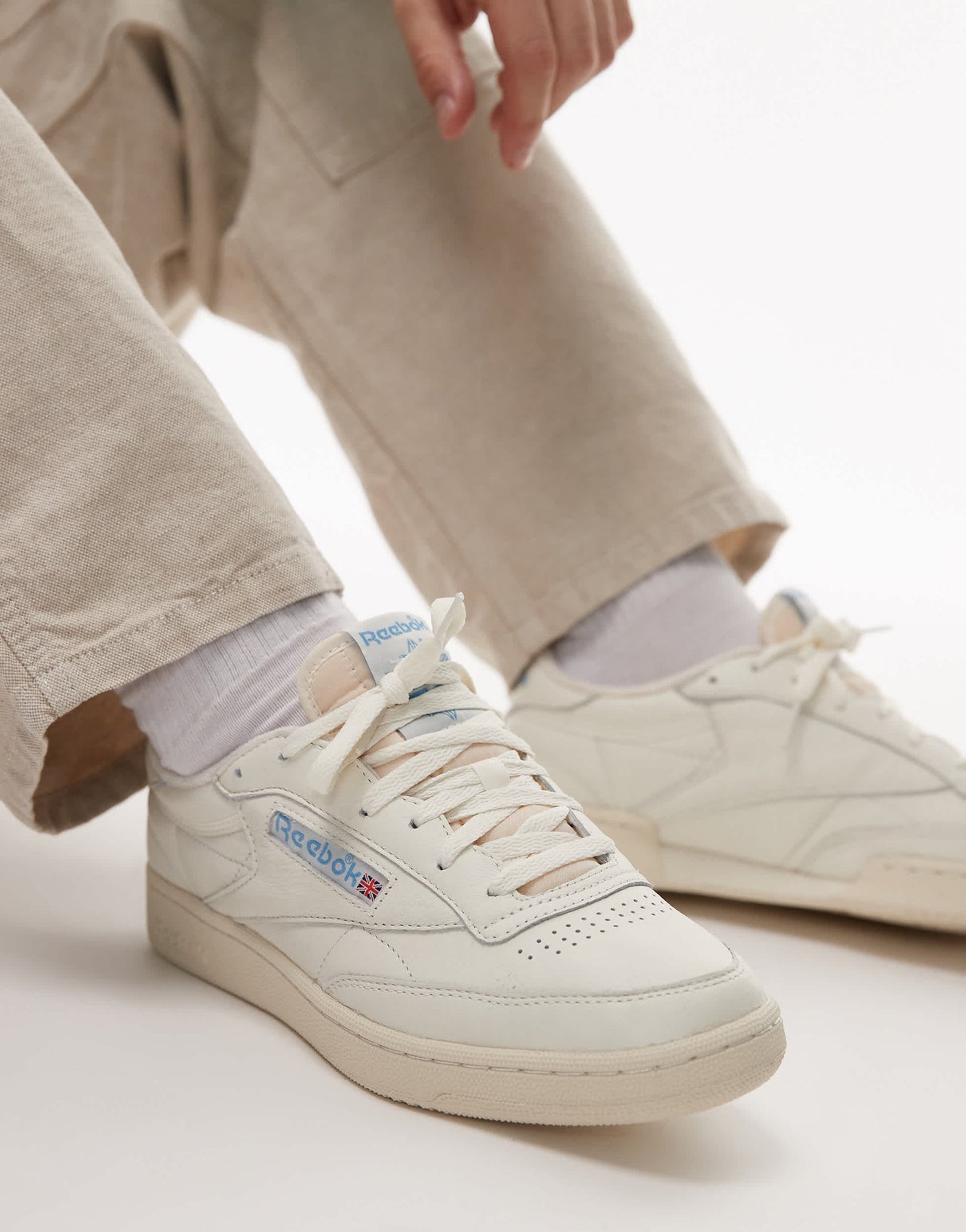 Reebok Club C 85 trainers in off white and blue