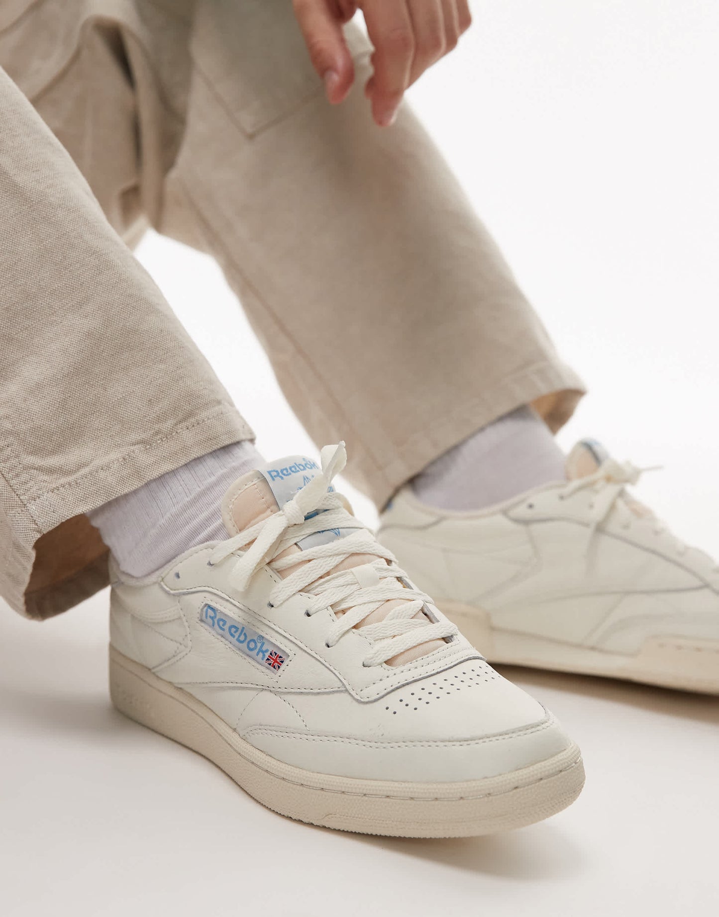 Reebok Club C 85 trainers in off white and blue