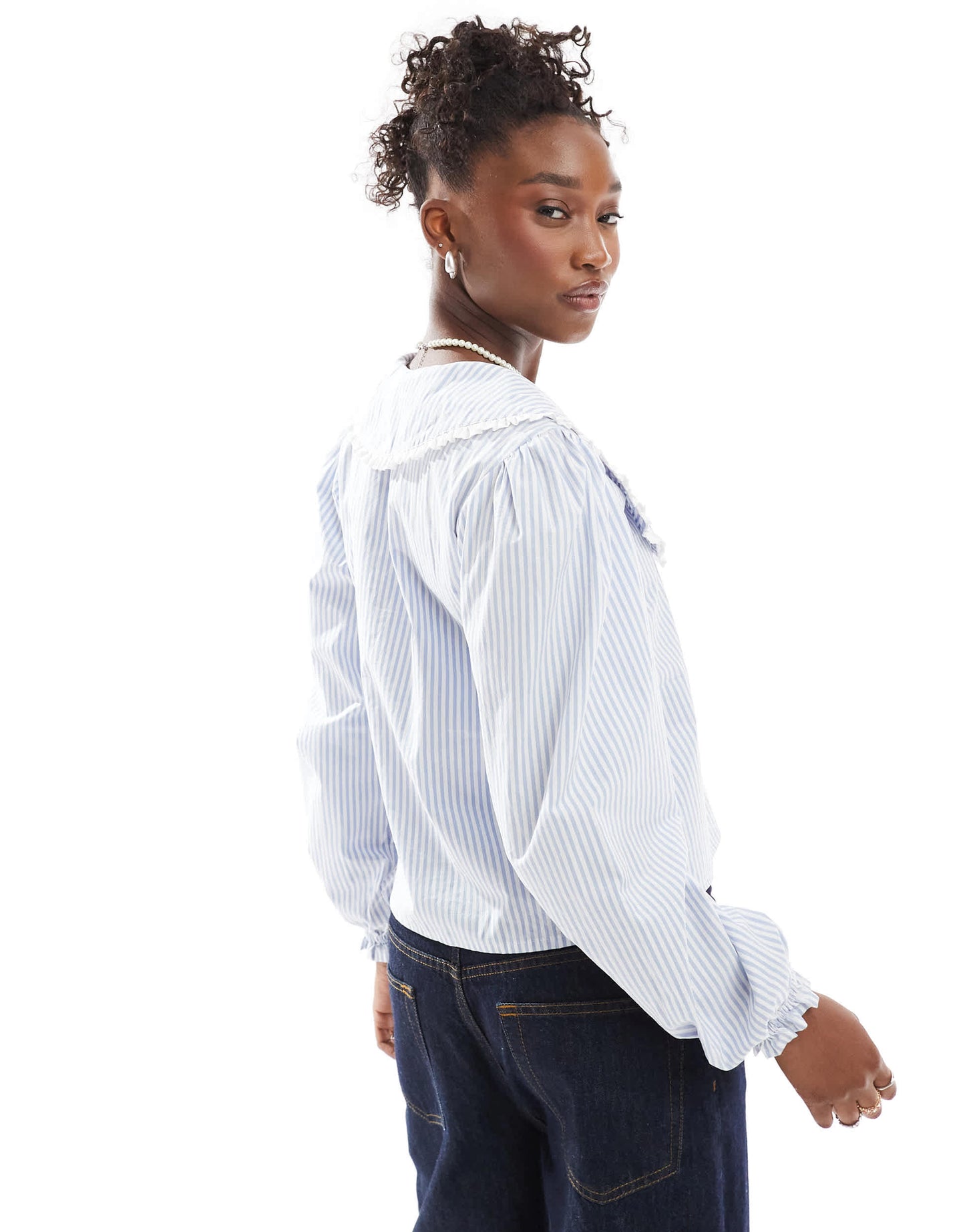 Motel nelcy striped collar detail blouse in light blue