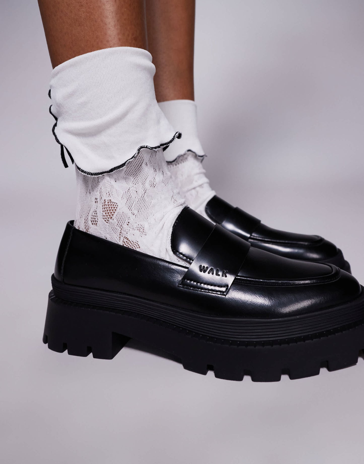 Walk London Kate saddle loafer in black smooth leather