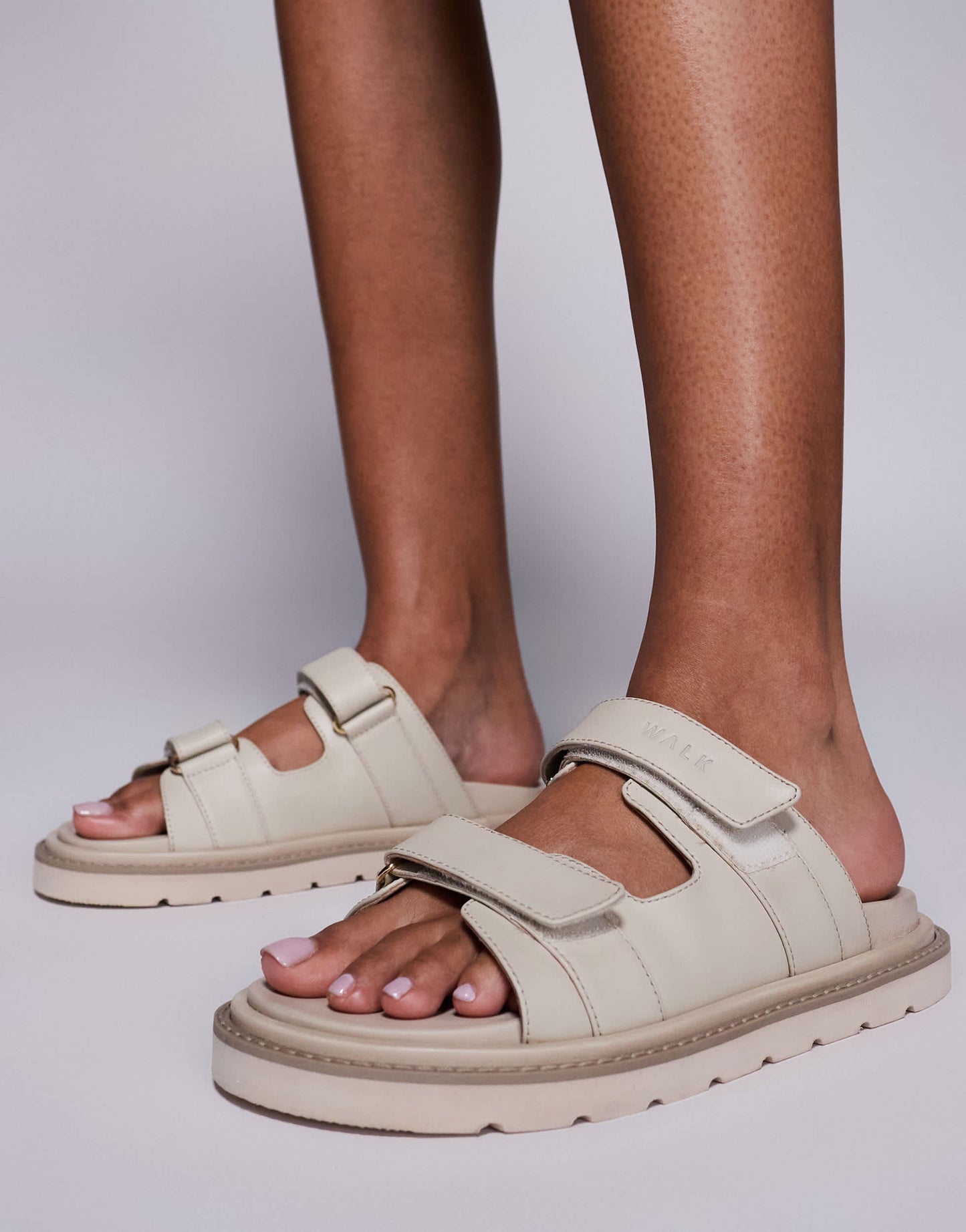 Walk London Budapest velcro mule in off white leather