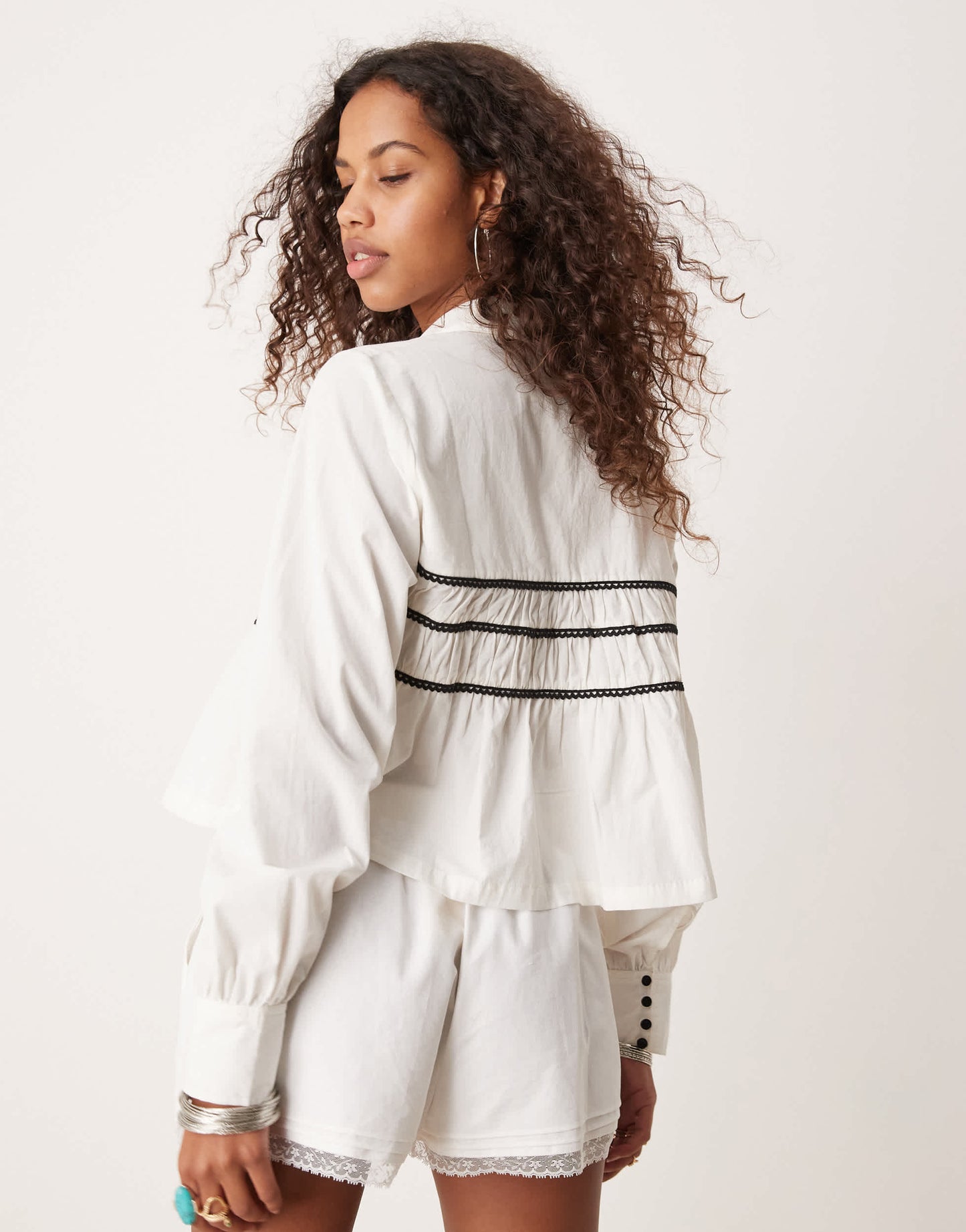 Free People lace detail cropped blouse in white and black
