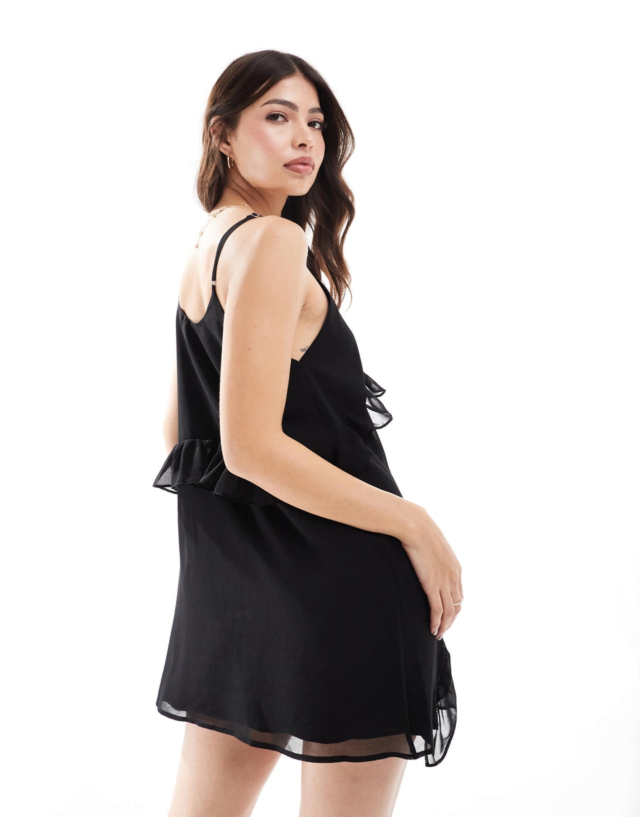 ASOS DESIGN chiffon ruffle mini slip dress in black