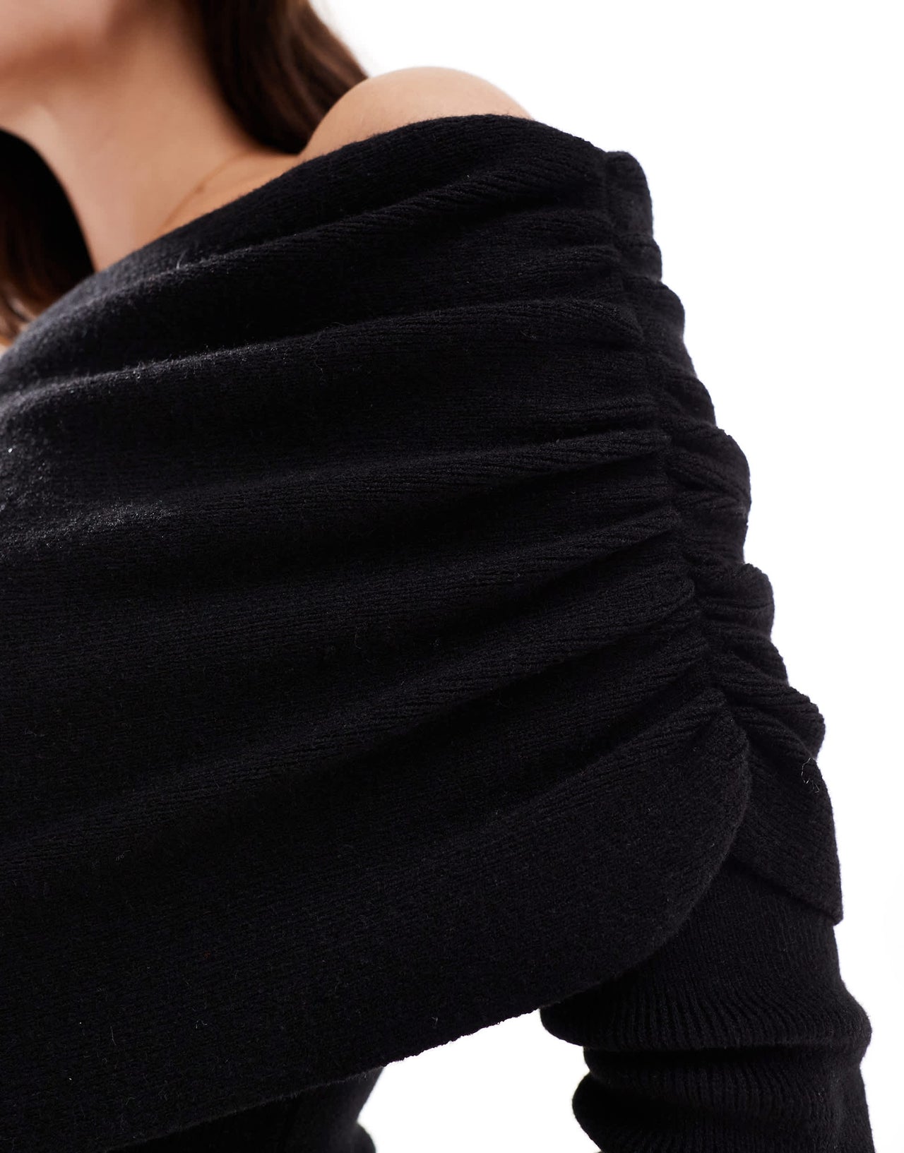 Cotton:On Everfine rib ruched off shoulder in black