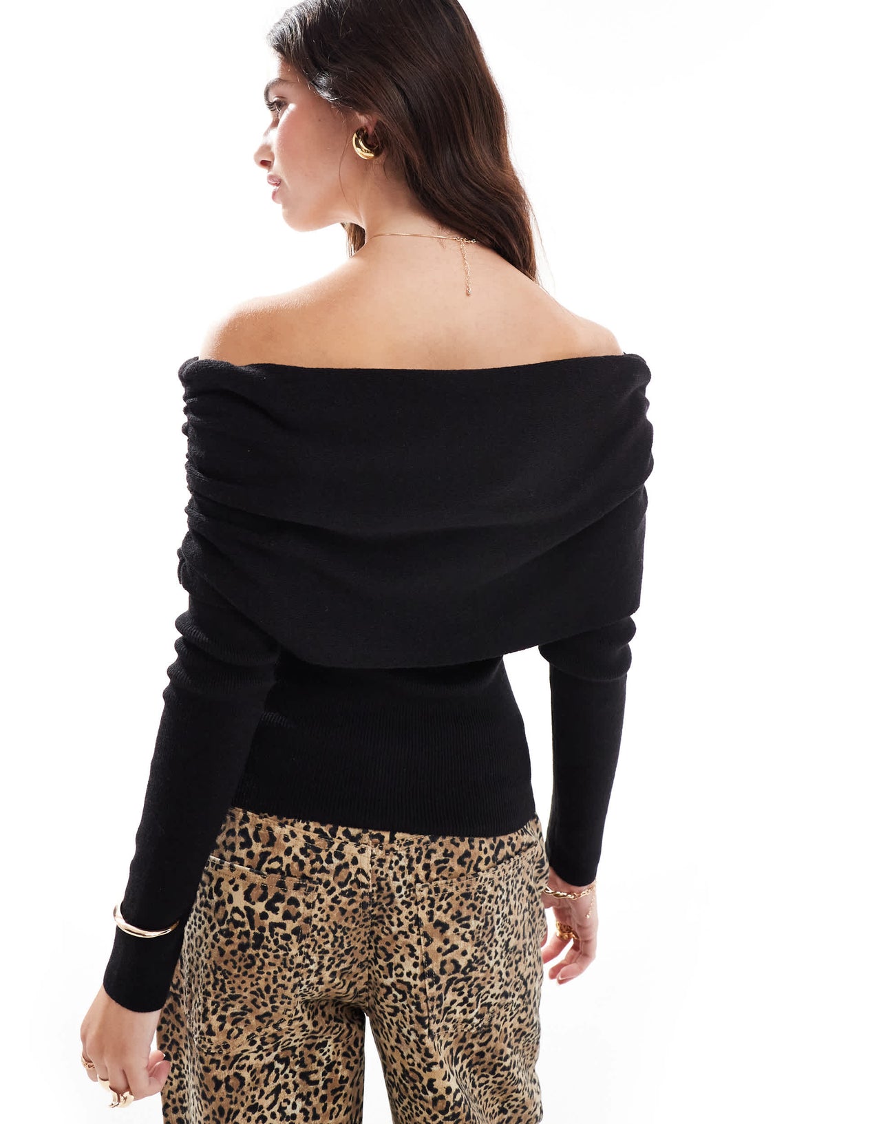 Cotton:On Everfine rib ruched off shoulder in black
