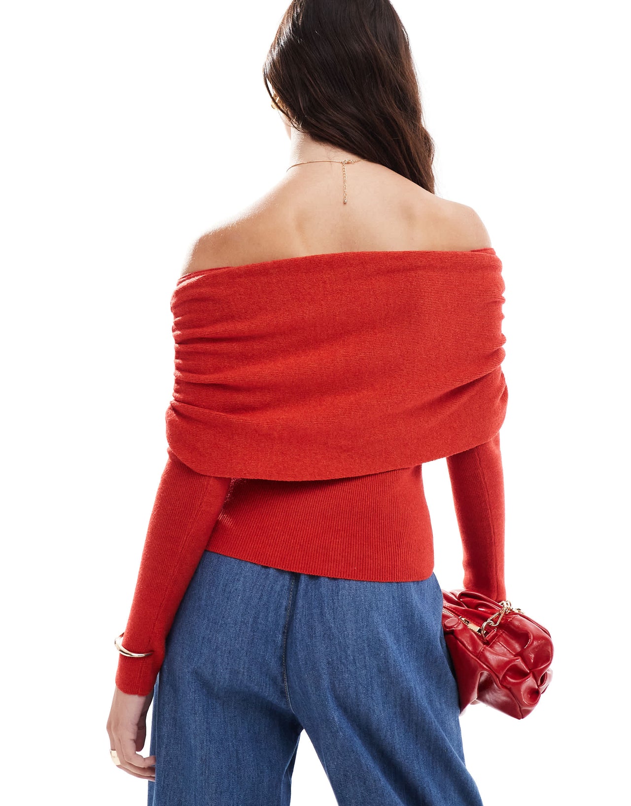 Cotton:On Everfine rib ruched off shoulder in red