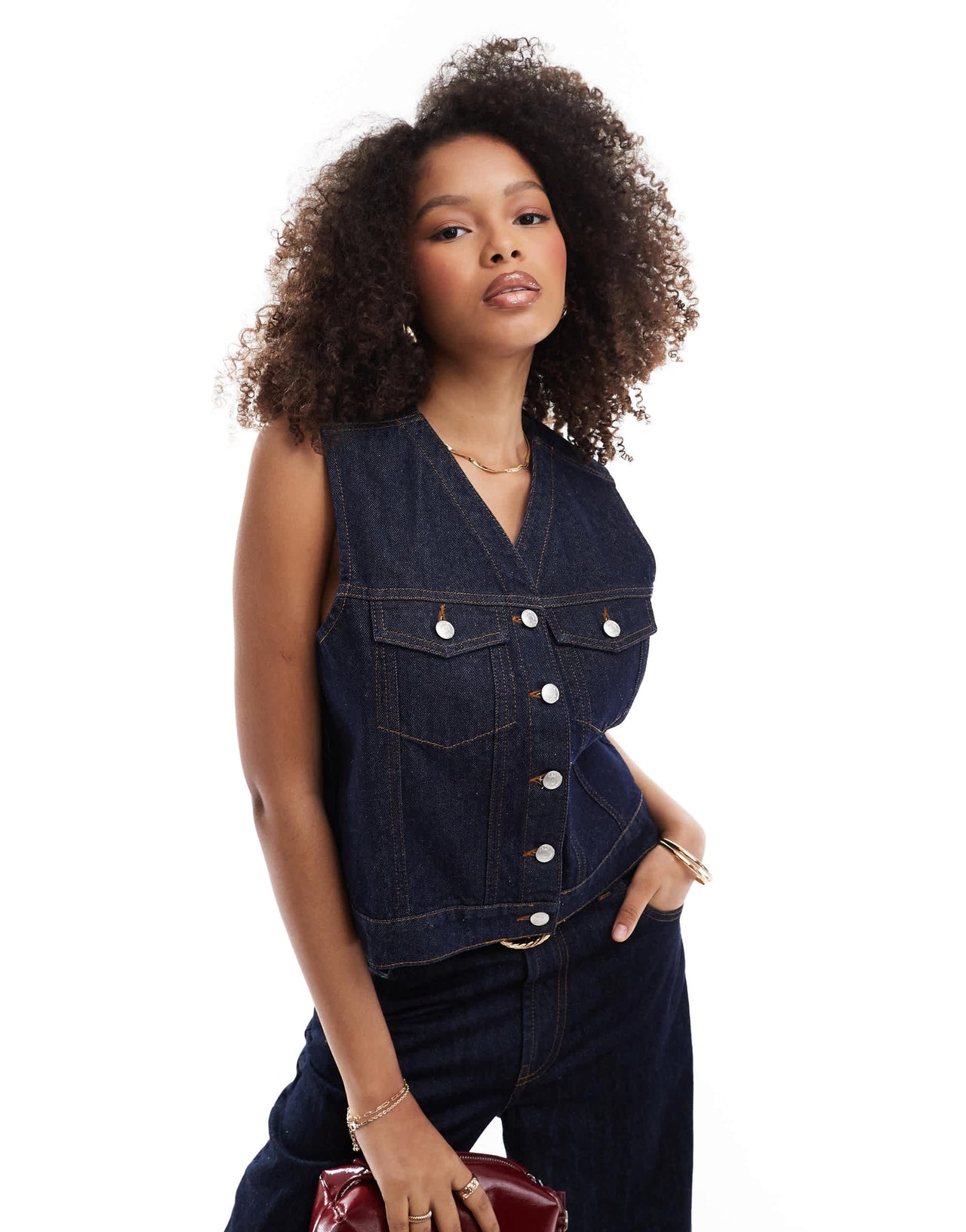 ASOS DESIGN denim boxy western waistcoat in indigo
