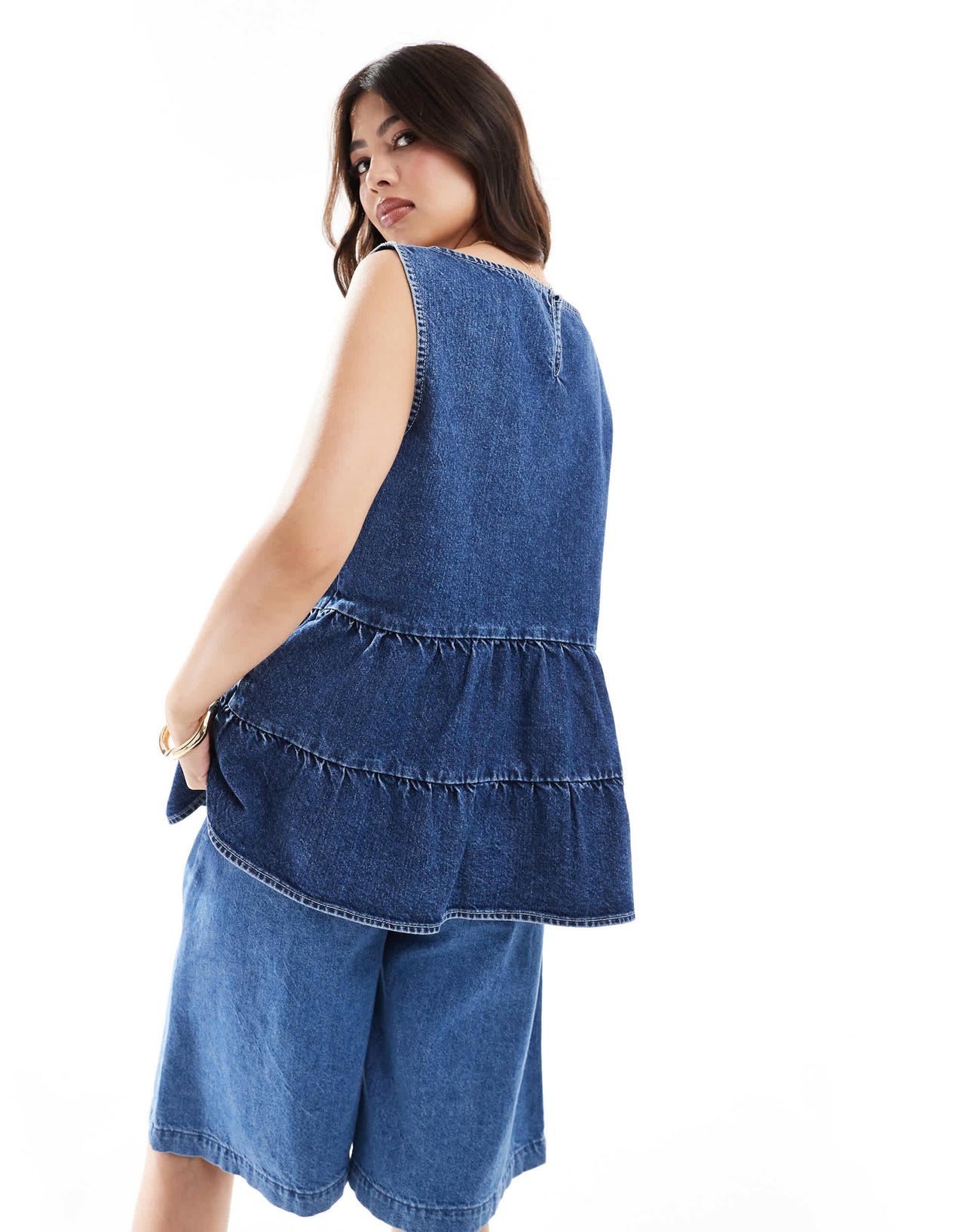 ASOS DESIGN denim tiered top in indigo