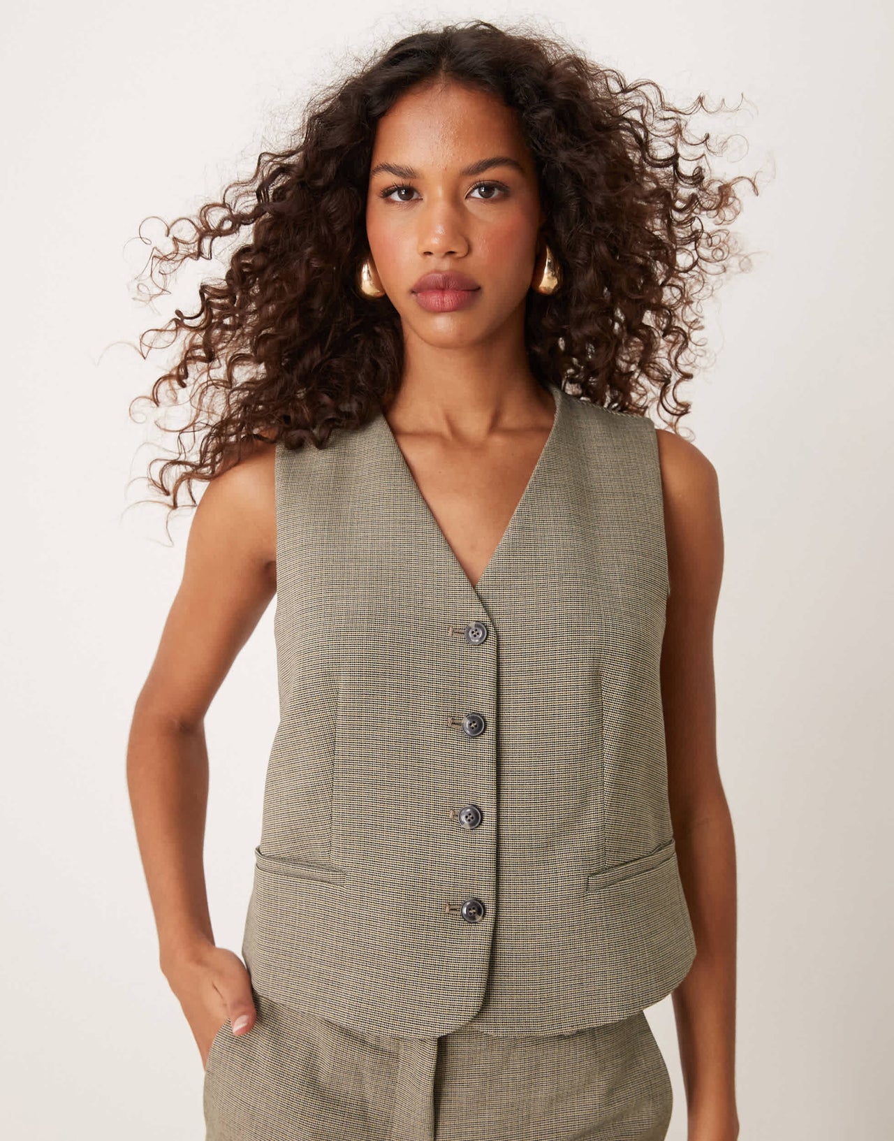 Mango button detail waistcoat co-ord in beige