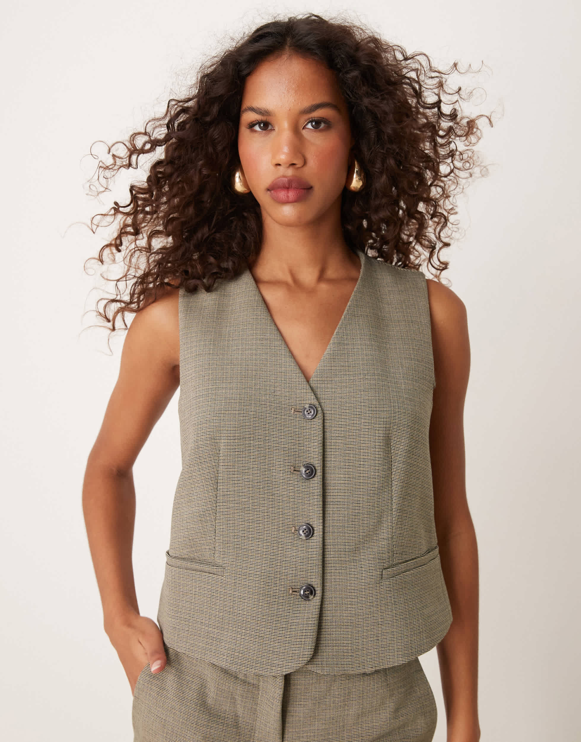 Mango button detail waistcoat co-ord in beige