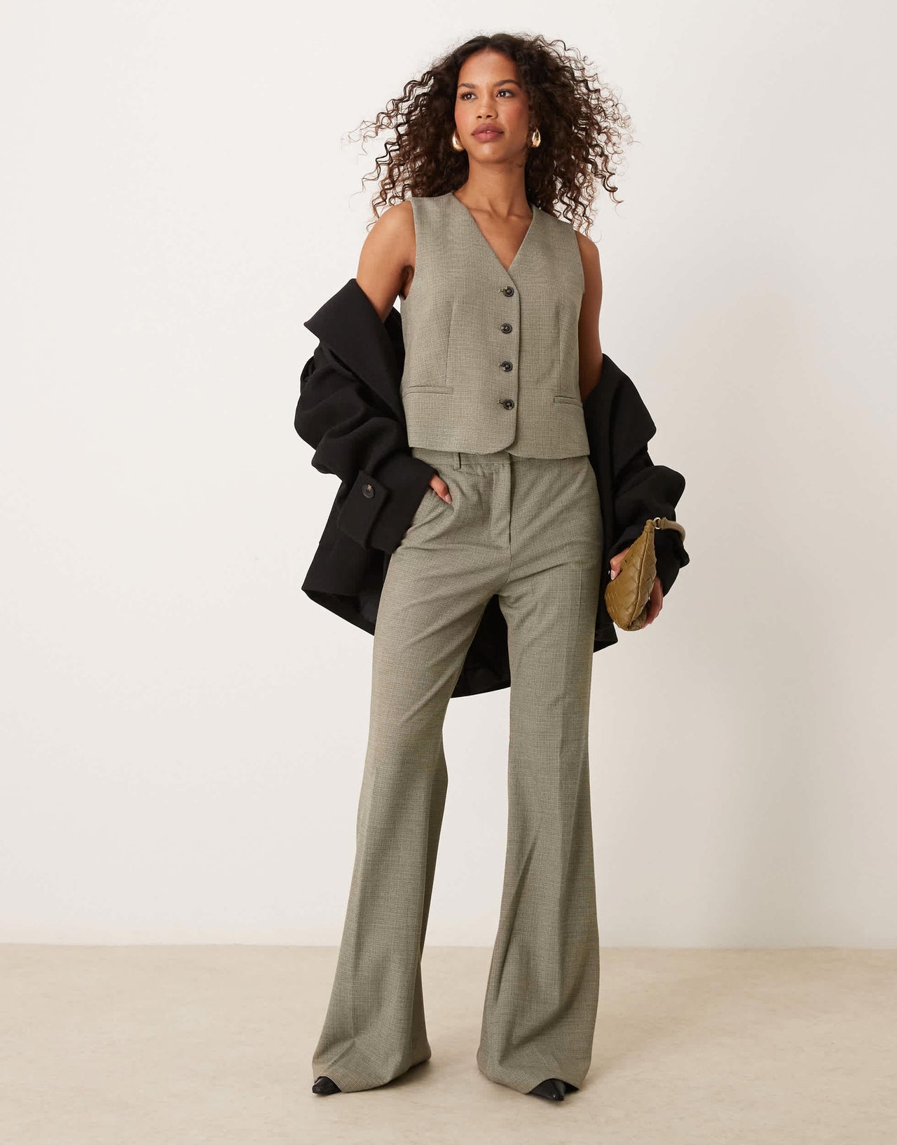 Mango button detail waistcoat co-ord in beige