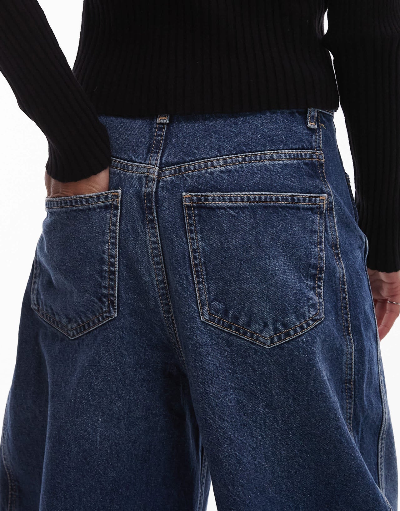 Mango wide leg jean with seam detail in medium blue