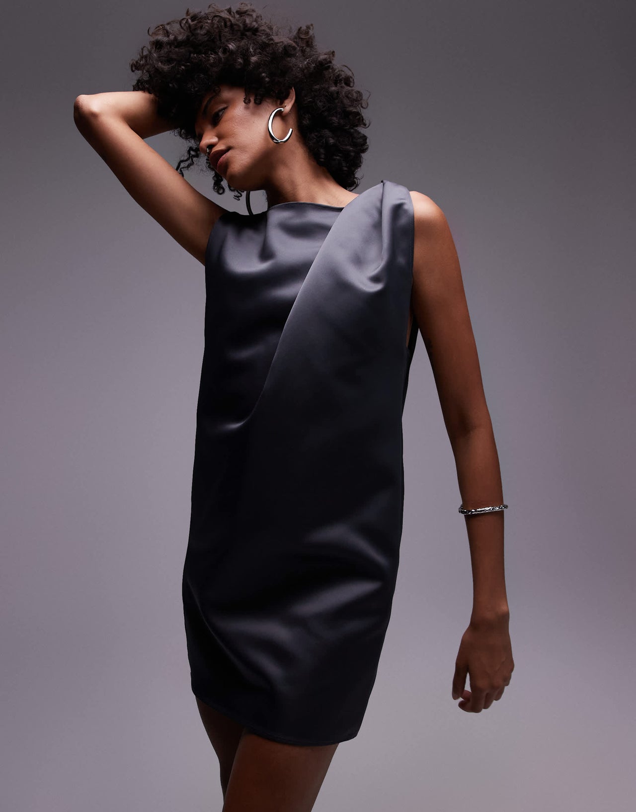 Mango Capsule mini satin dress in mid grey