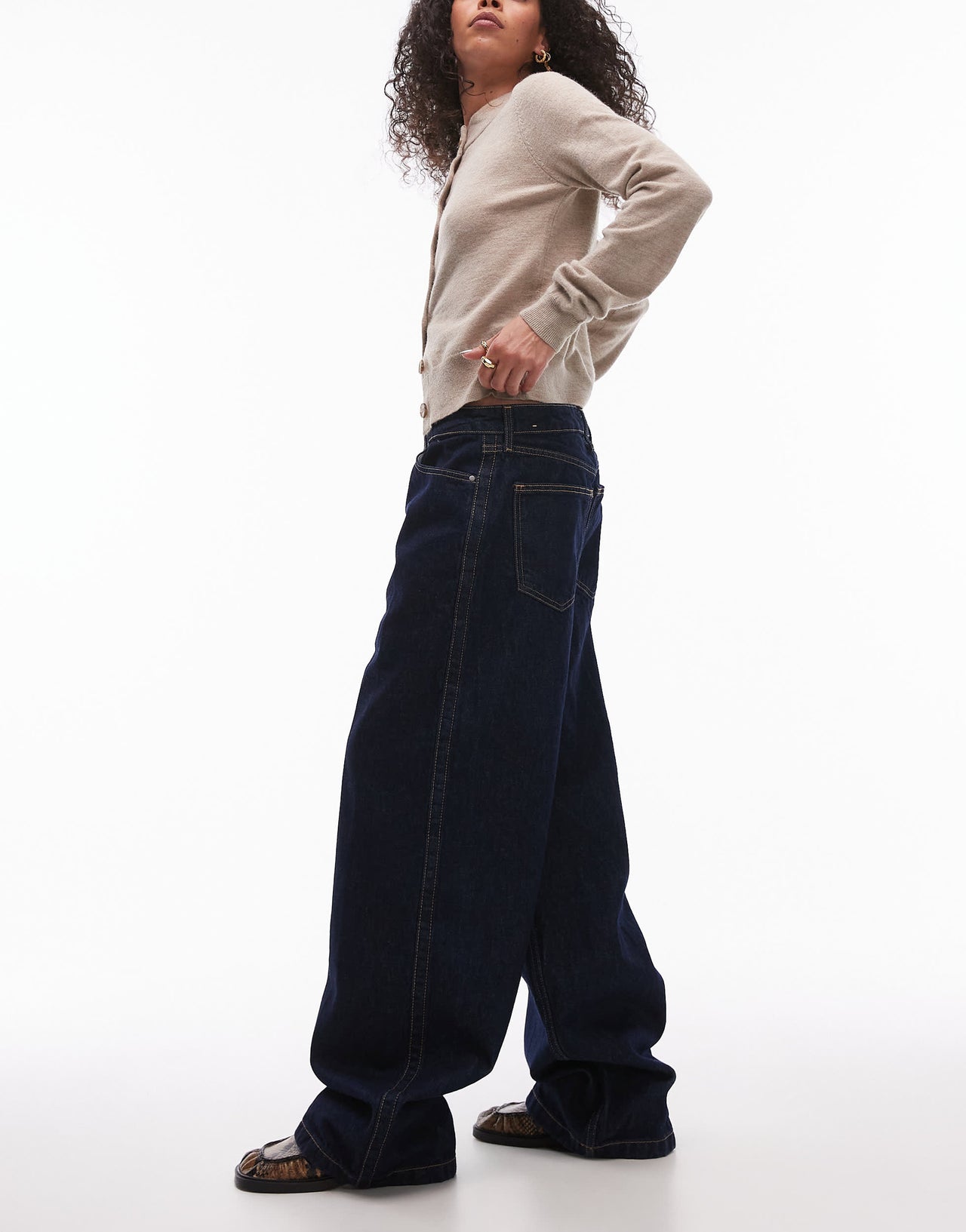Mango Capsule Brigitte straight leg rigid denim jeans in dark blue