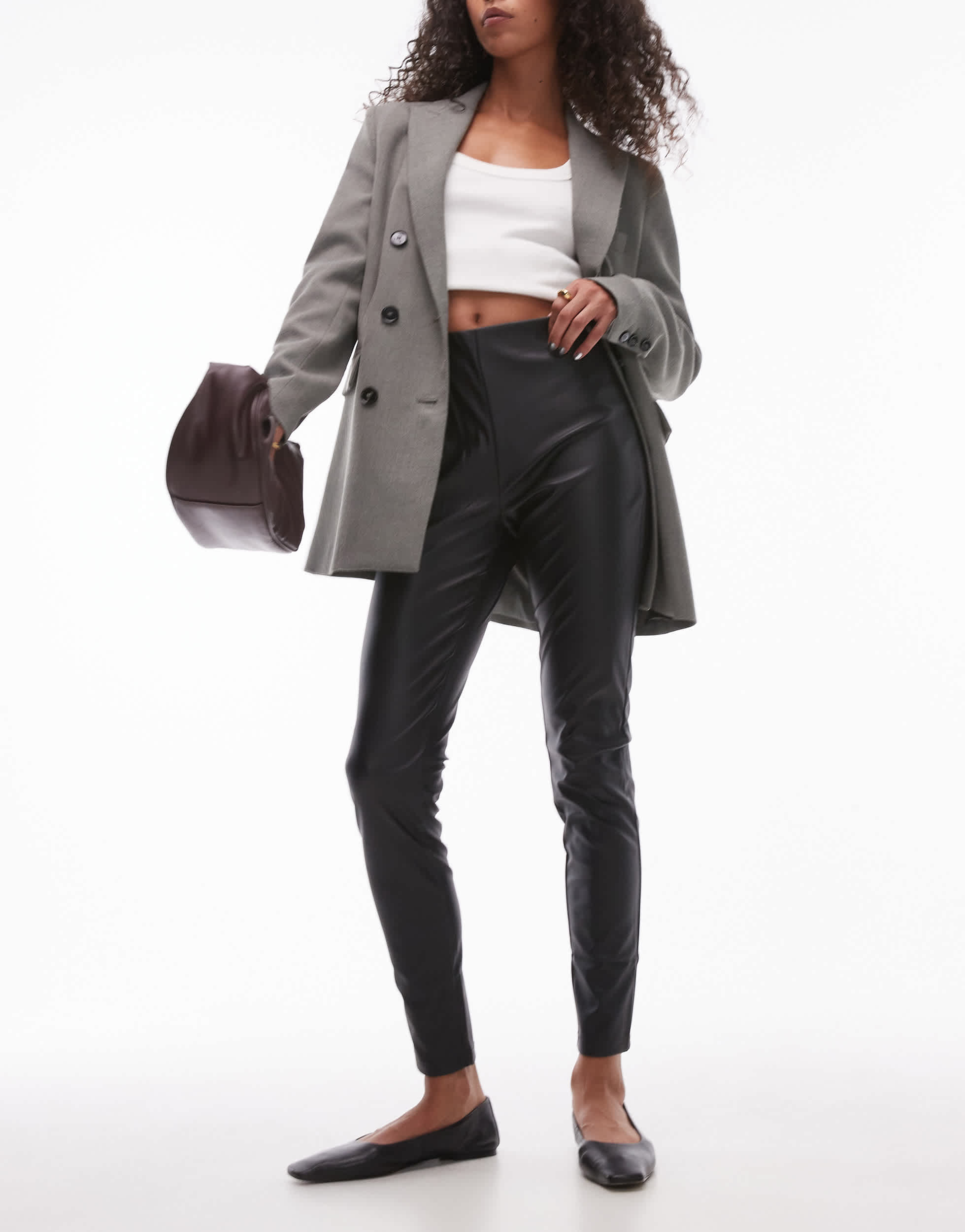 Mango elasticated waist slim fit faux leather legging in black