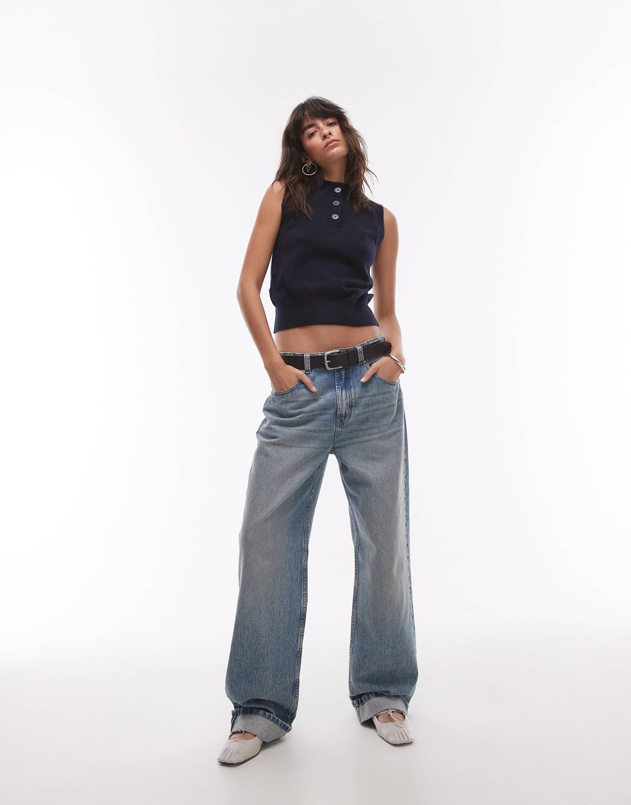 Mango button detail sweater vest in navy