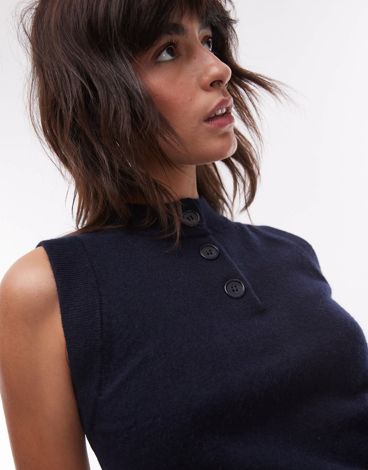 Mango button detail sweater vest in navy