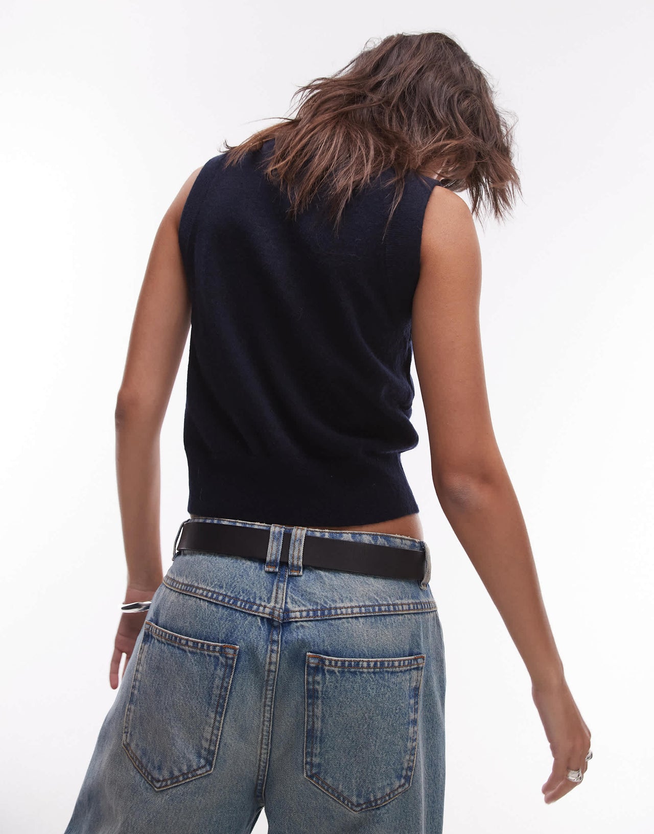 Mango button detail sweater vest in navy