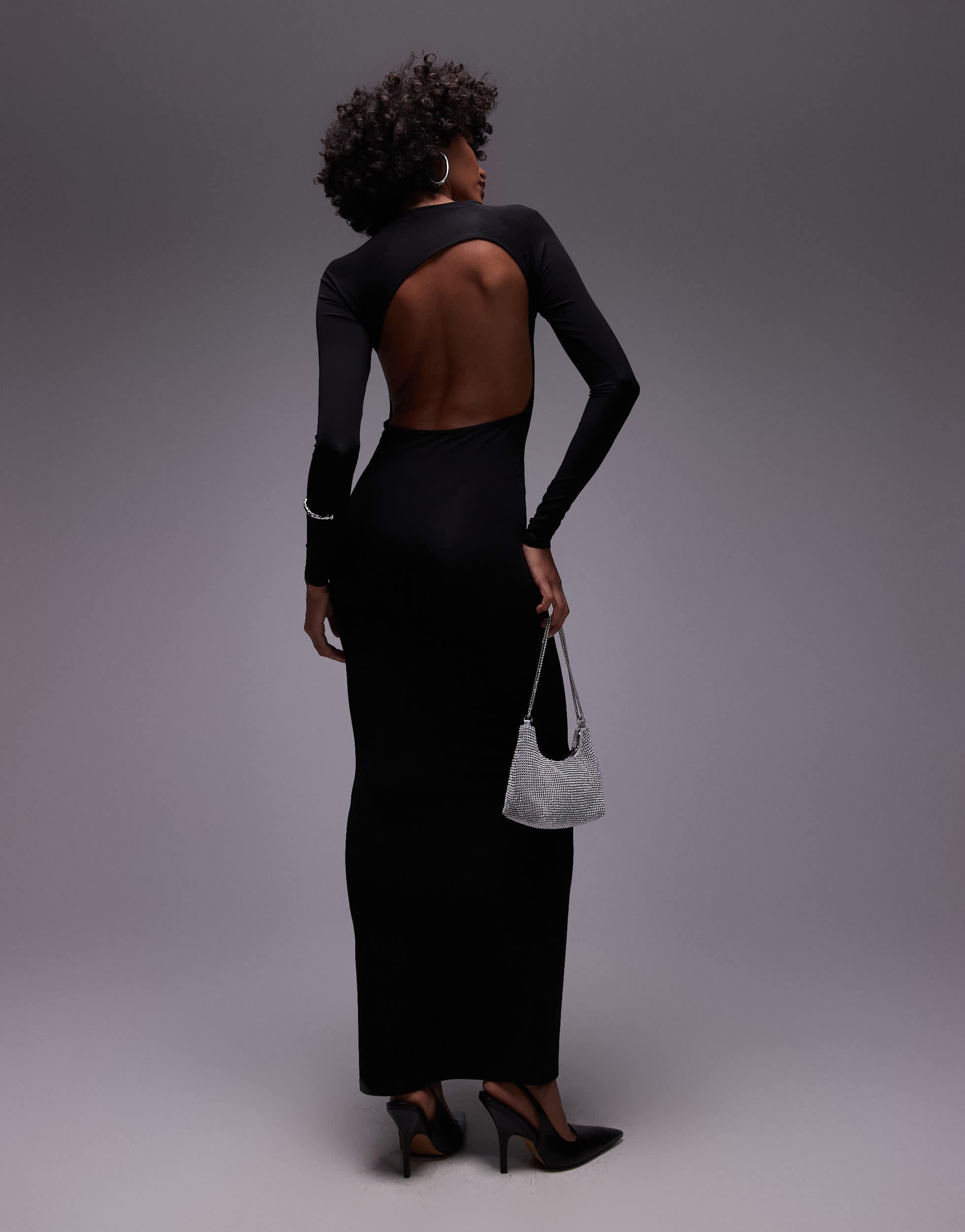 Mango open back detail maxi dress in black