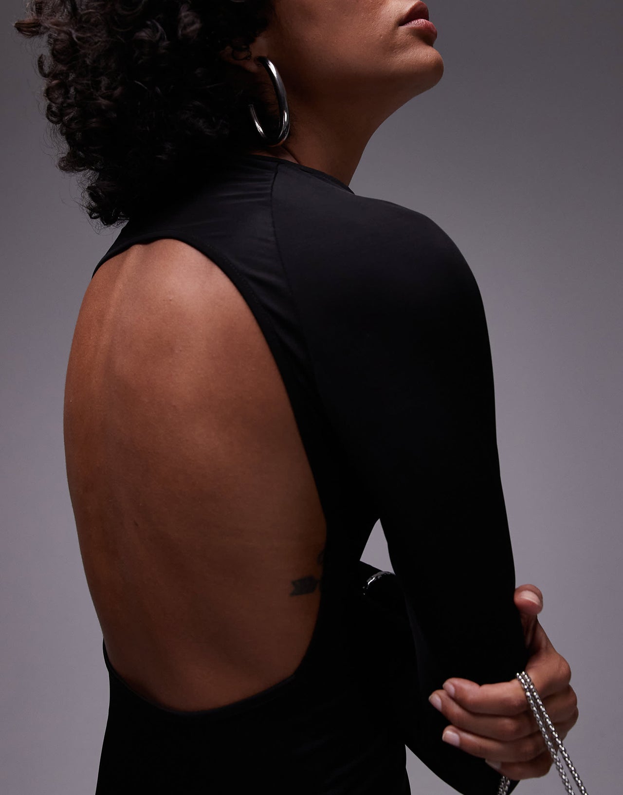 Mango open back detail maxi dress in black