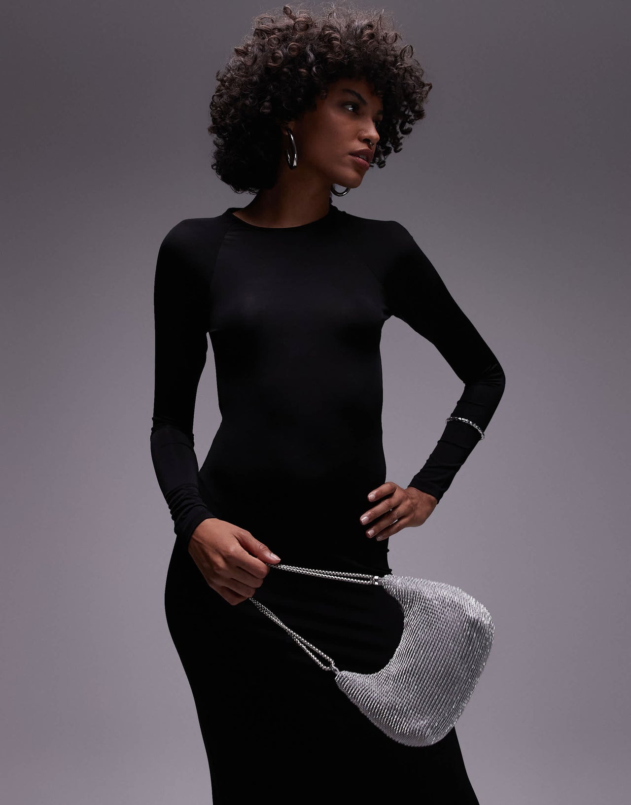 Mango open back detail maxi dress in black