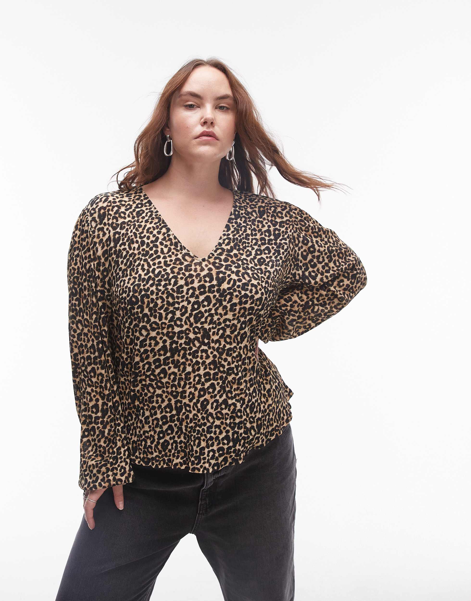 Mango curve tie neck top in leopard print