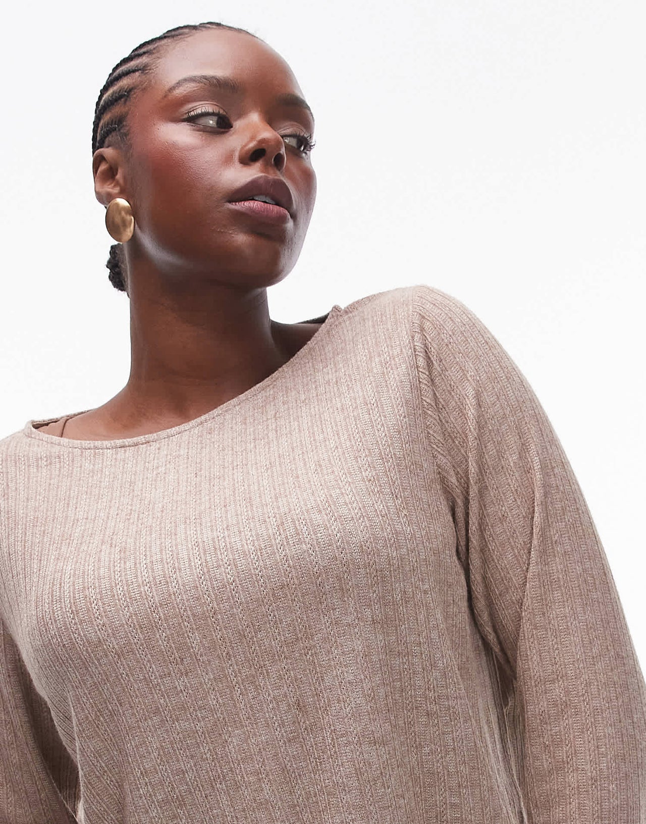 Mango curve mixed ribbed long sleeve top in beige