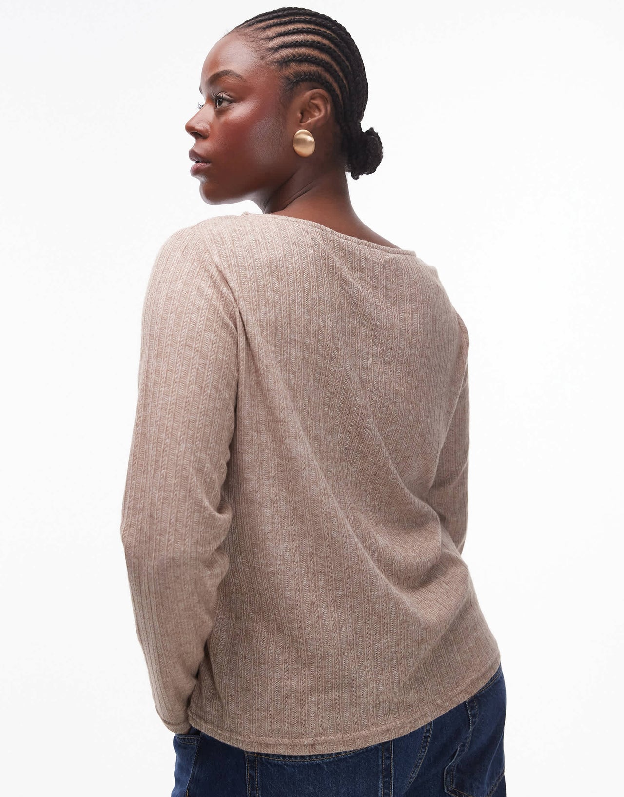 Mango curve mixed ribbed long sleeve top in beige